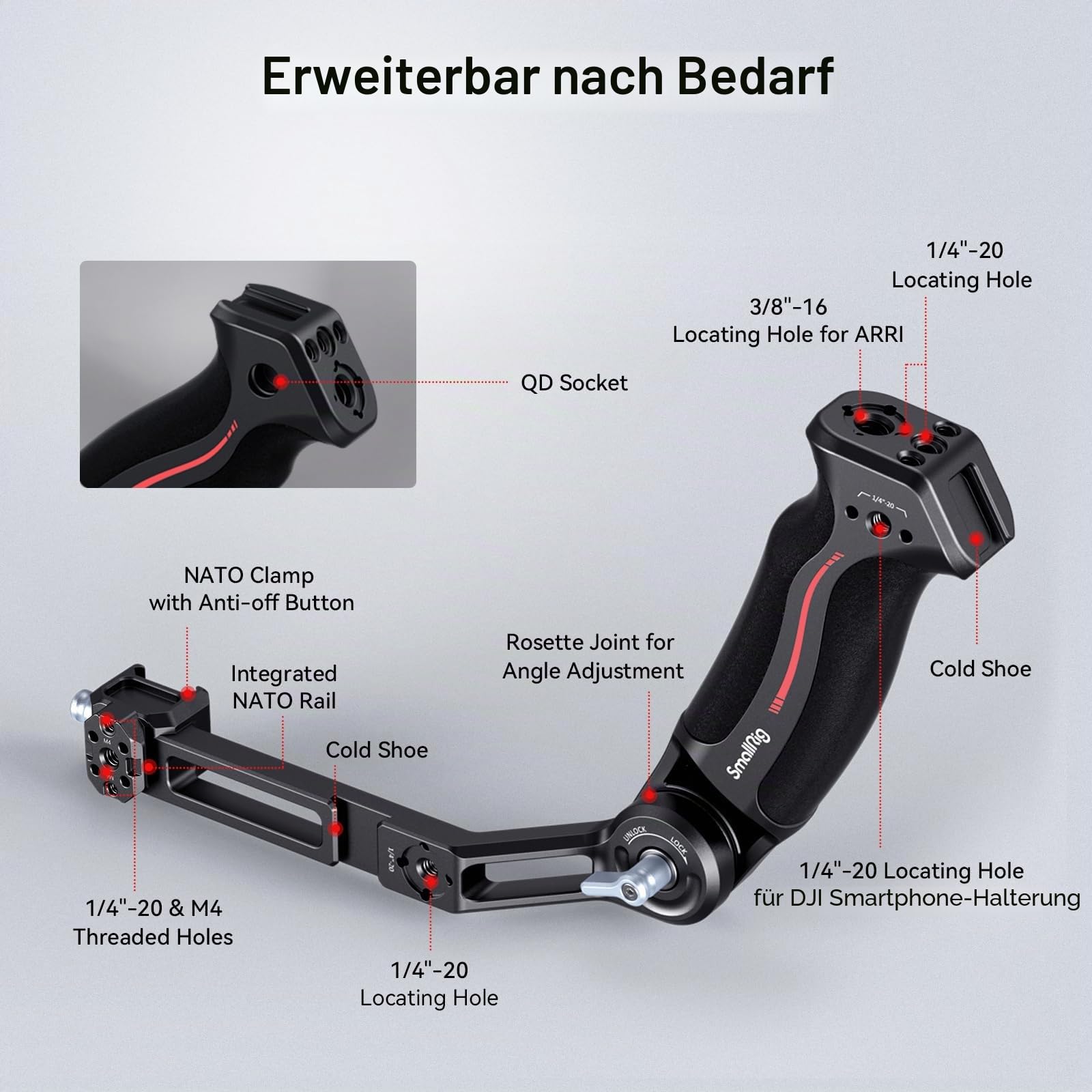 SMALLRIG RS 4 Mini RS5 RS4 Gimbal Sling Griff, Handgriff 8kg 17.6lbs Load | Handgriff für DJI RS 5 RS 4 Mini RS 4 RS 4 Pro RS 3 RS 3 Pro RS 3 Stabilisator Griff für Low Angle Shots – 3028D