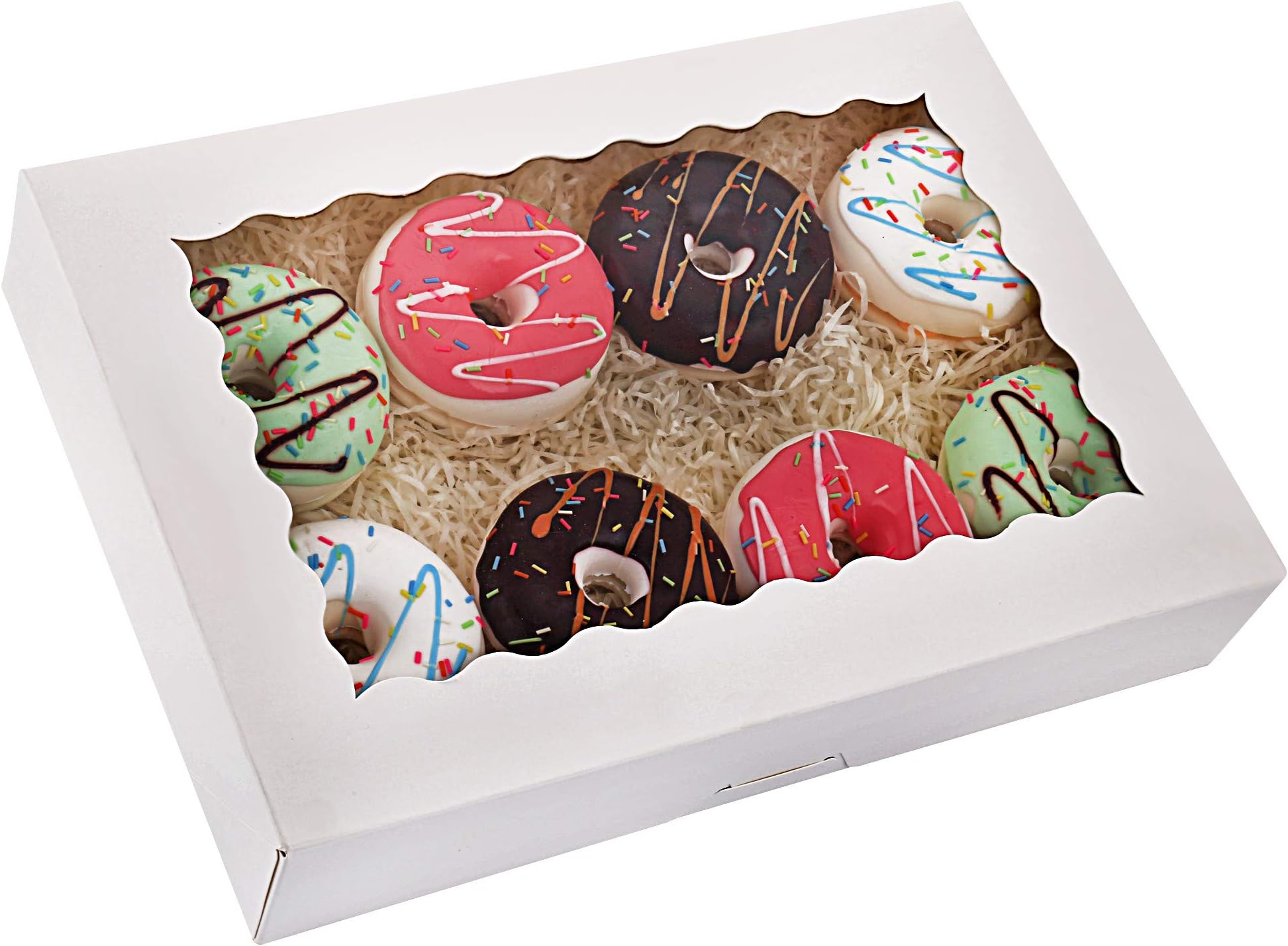 Tcoivs20-Pack Bakery Boxes 14" x 10" x 2.5", Cookie Boxes, Auto-Popup Treat Boxes with Window for Donuts, Pies, Cakes, Muffins, and Pastries (White)