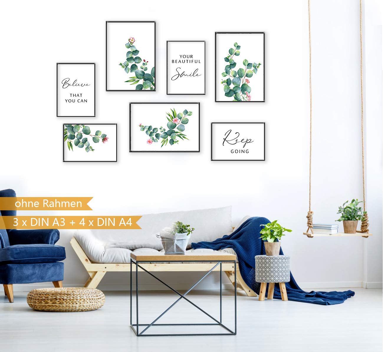 Wanfoou Pflanzen-Poster Set – 3 Stück, 30x40 Cm, Botanik Grün, Ohne Rahmen
