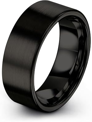 Tungsten Wedding Band Ring Black 9mm Men Women Comfort Fit 18k Rose Gold Flat Cut Brushed Polished
