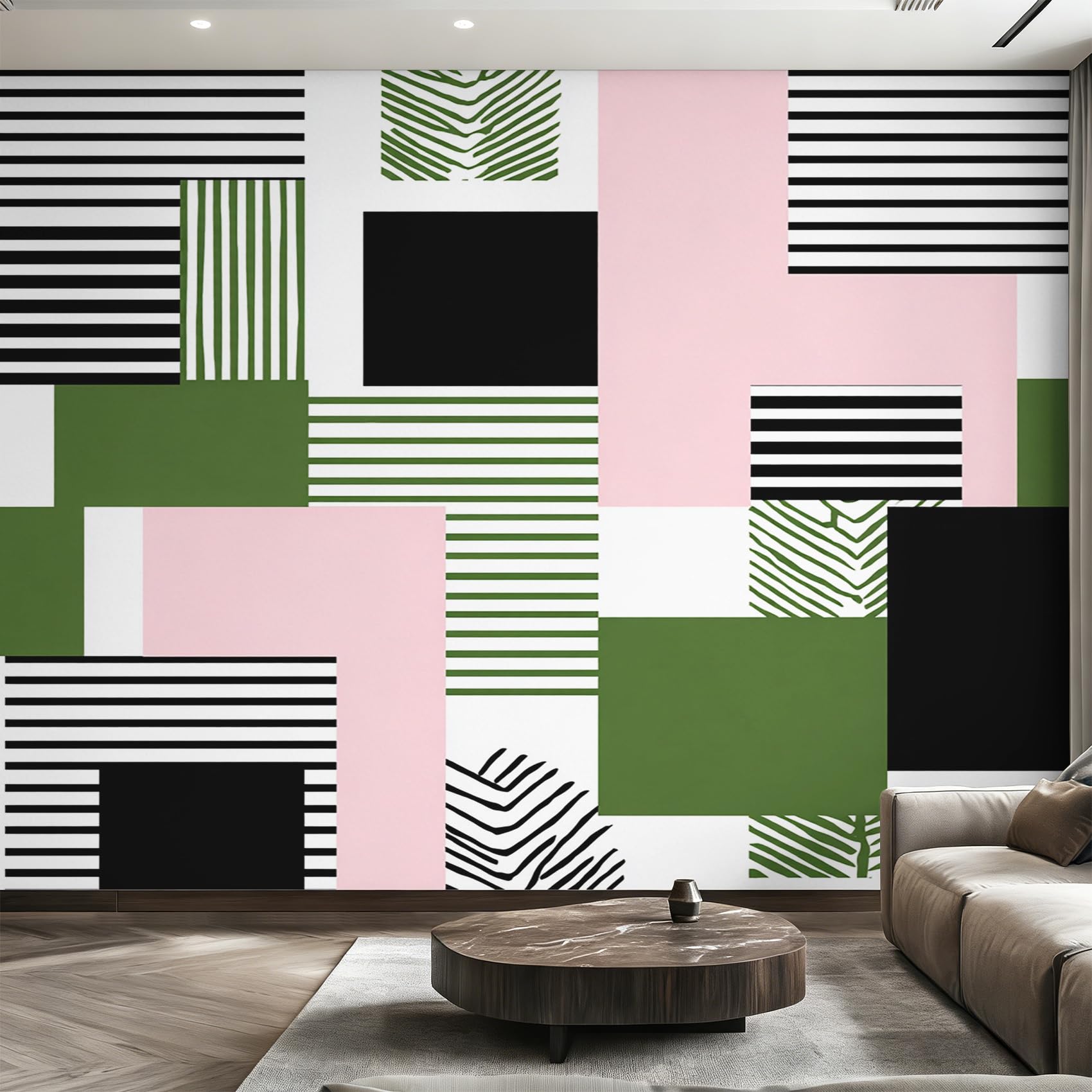 Papier Peint Géométrique Abstrait pour Créer un Salon Moderne et Chaleureux