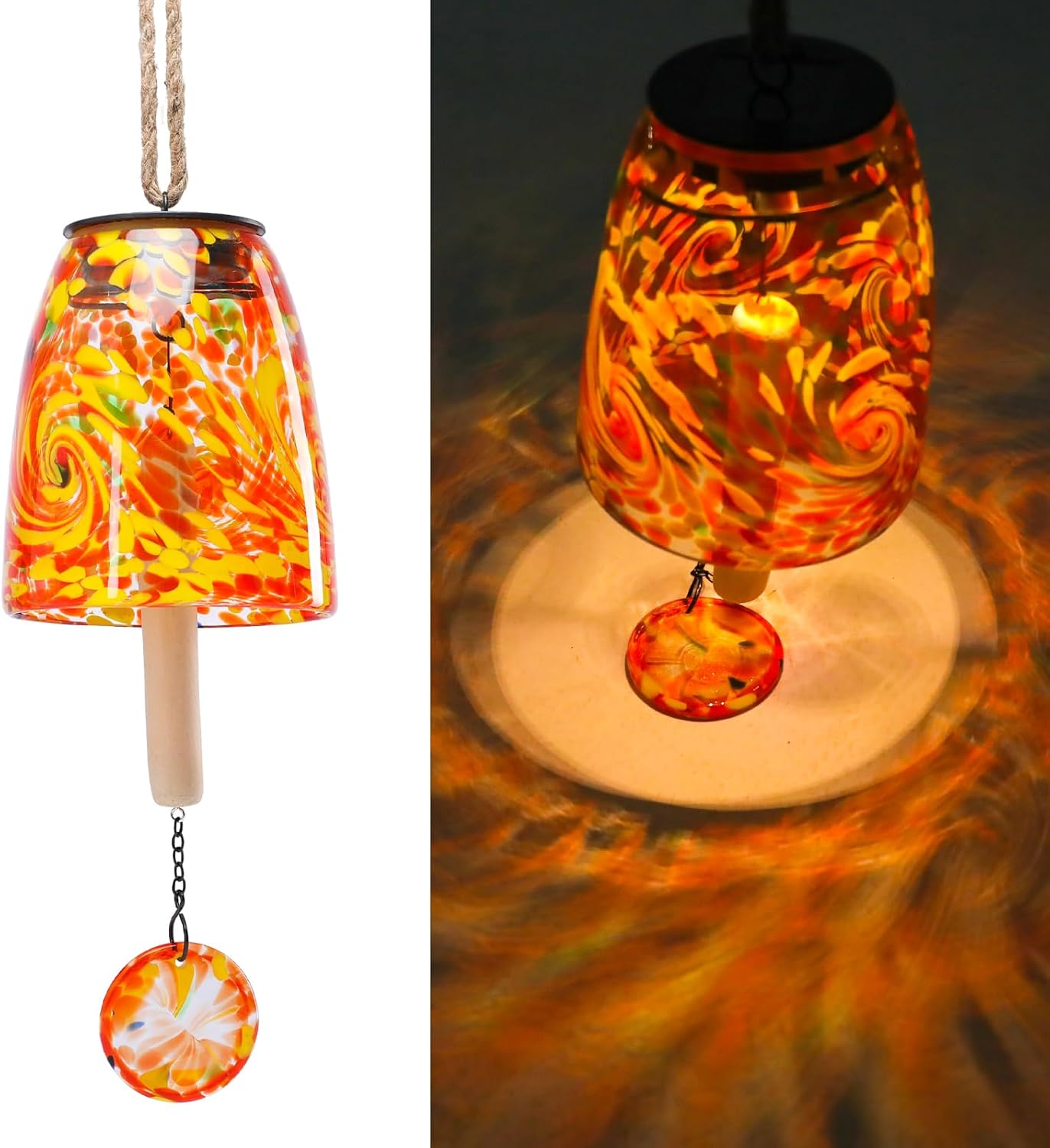 Taman Solar Wind Chime - 28" Glass Solar Lights Wind Chimes Valentine's Day Gift for Outside Deep Tone Decorative Mother's Day Memorial Gift for Home, Outdoor, Yard, Patio, Balcony, Garden Decor