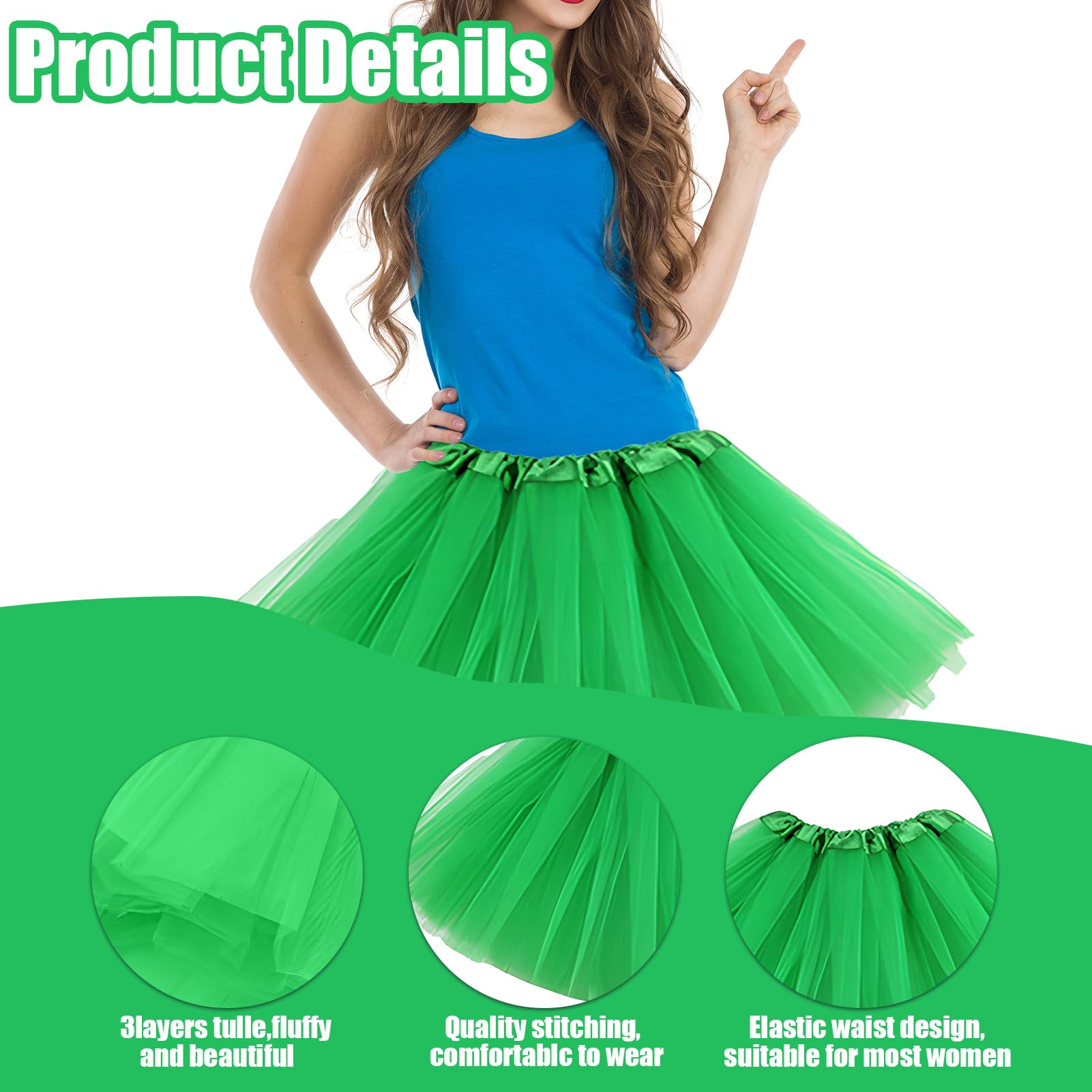 6 Pcs 80s Women's Fancy Dress Costumes Set for Women with Sheer Skirts Stockings, Heart-shaped Glasses, Necklaces - Image 3