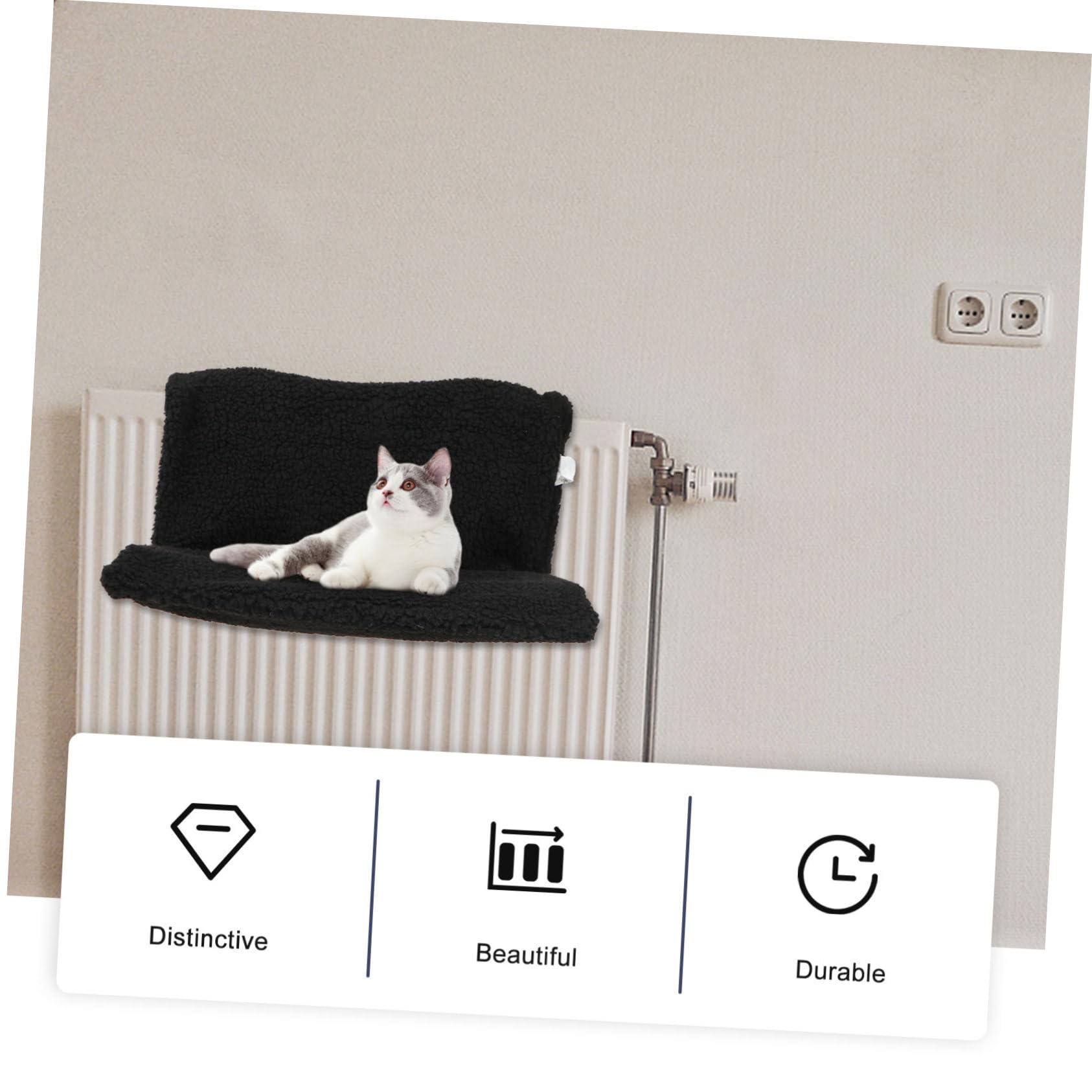 Hamac Chat Noir Suspendu pour Radiateur, Cadre Fer PP Polyester, Chaton
