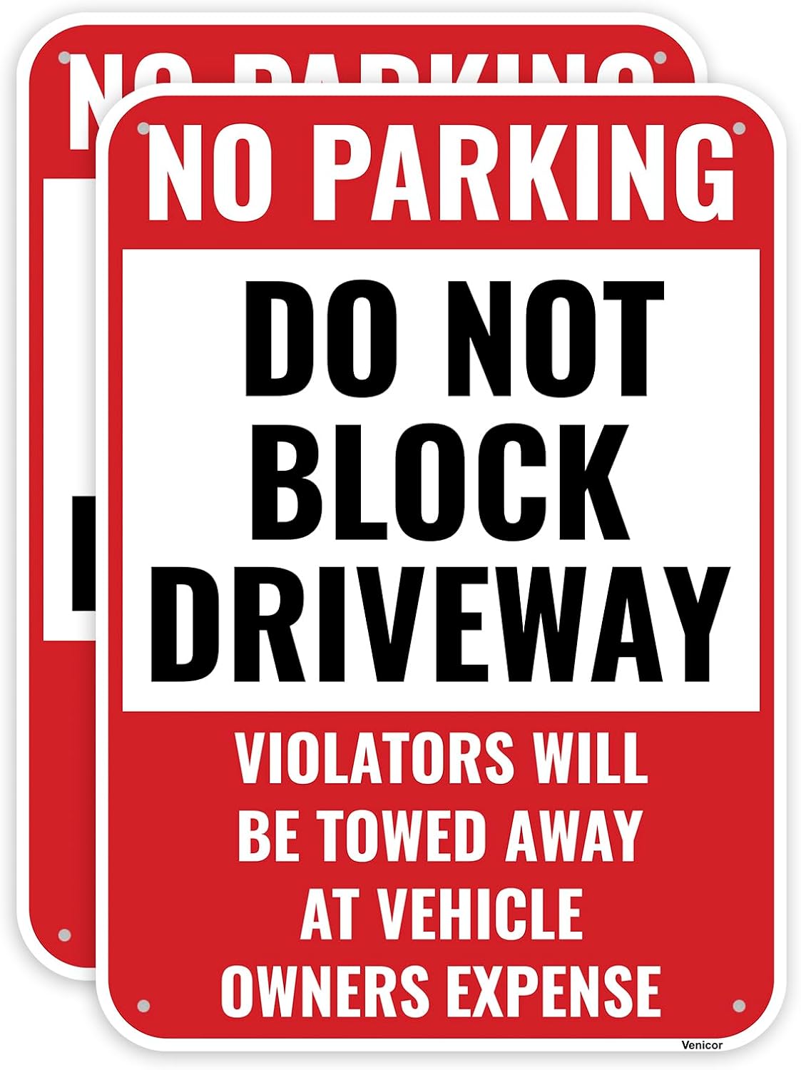 2PC Do Not Block Driveway Sign, 14 x 10 Inches - Aluminum - Active Driveway No Parking Dont Block Driveway Sign