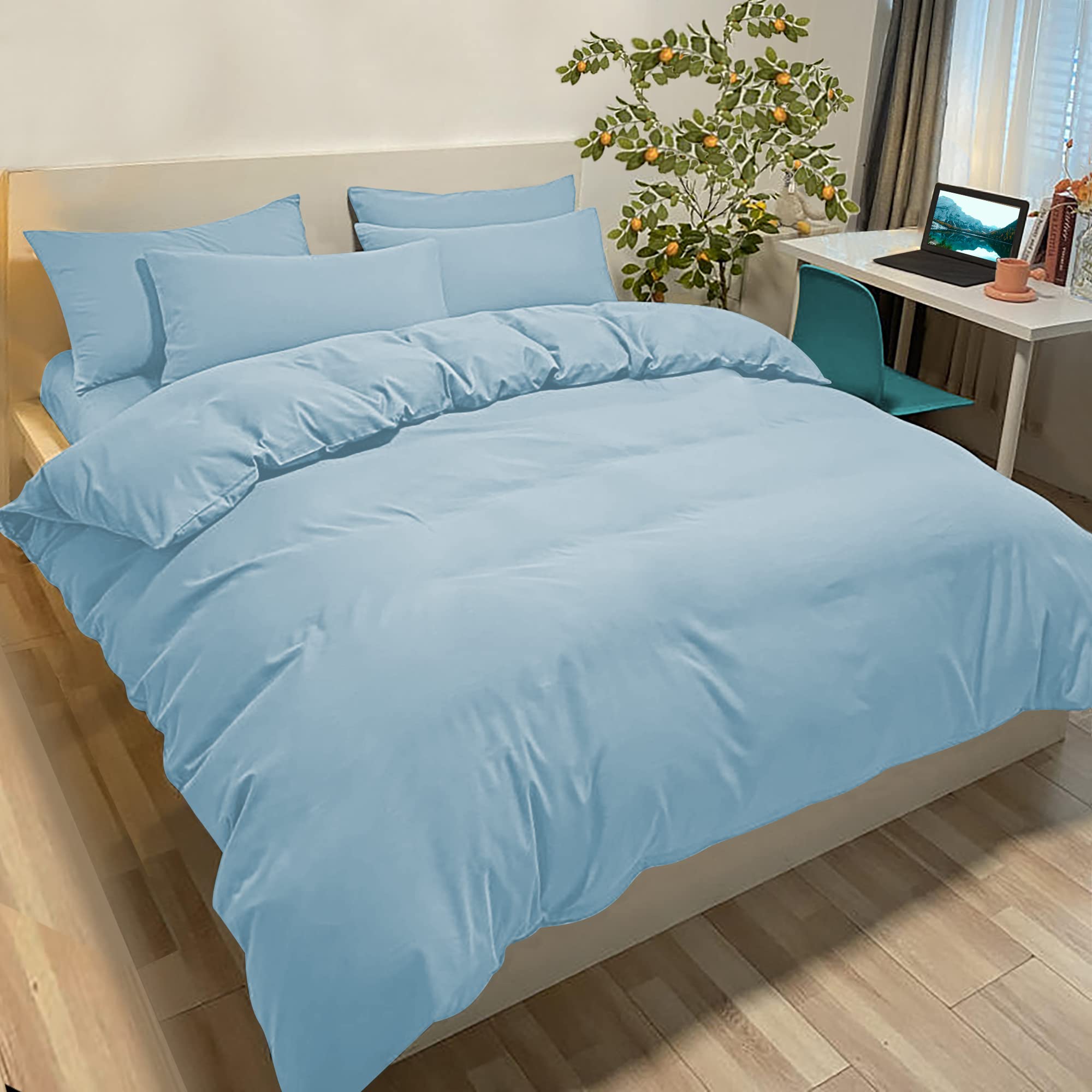 Set Copripiumino Singolo 135x200 CM (1 Federa 50x80) Monocromatico in Microfibra Celeste, Morbido ed Ipoallergenico, Inclusa Federa 50x80 cm