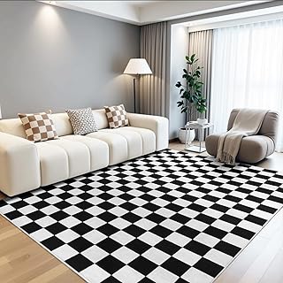 Terrug Black and White Checkered Rug for Living Room,5x7 Area Rugs Washable with Non
