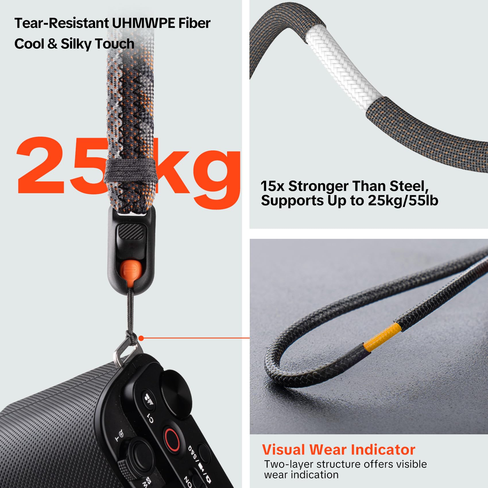 PGYTECH Cinturino da polso sottile per fotocamera, regolabile, a sgancio rapido, compatibile con fotocamere istantanee compatte mirrorless, cinghia da polso per fotocamera per smartphone Sony/Canon