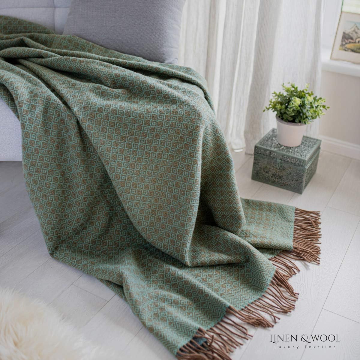 Linen & Cotton Soft and Beautiful Diamond Twill Wool Throw Blanket Paris, 100% New Zealand Lambswool - Image 3