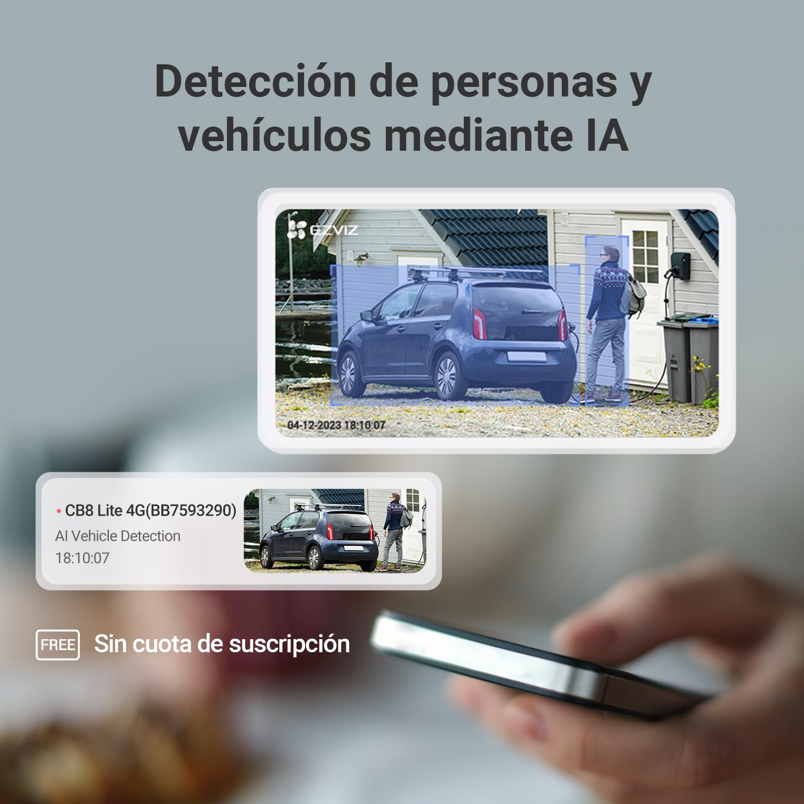 EZVIZ 4G WiFi Camara Vigilancia Exterior con Batería Solar 4MP, 360° PTZ con AOV, Detección de Persona/Vehículo, Visión Nocturna, Defensa Activa, CB8 Lite 4G+Panel Solar 5W (NO SIM)