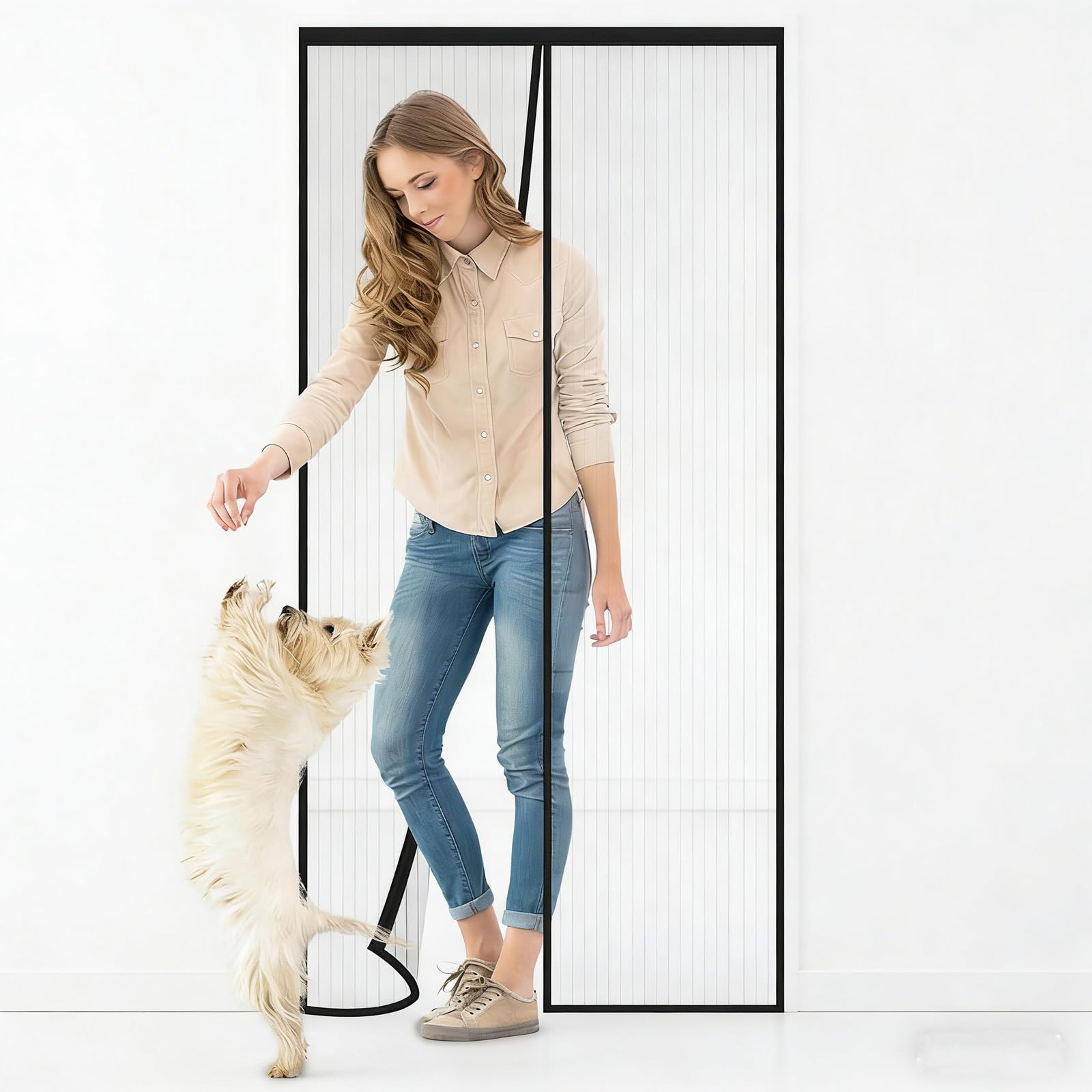 Magnetic Fly Screen Door for Doors up to 90x210cm, Hands-Free Magnetic Screen Door for Sliding/Patio/French Doors - Black (Includes 9 Pairs of Magnets, Push Pins & Hook & Loop)