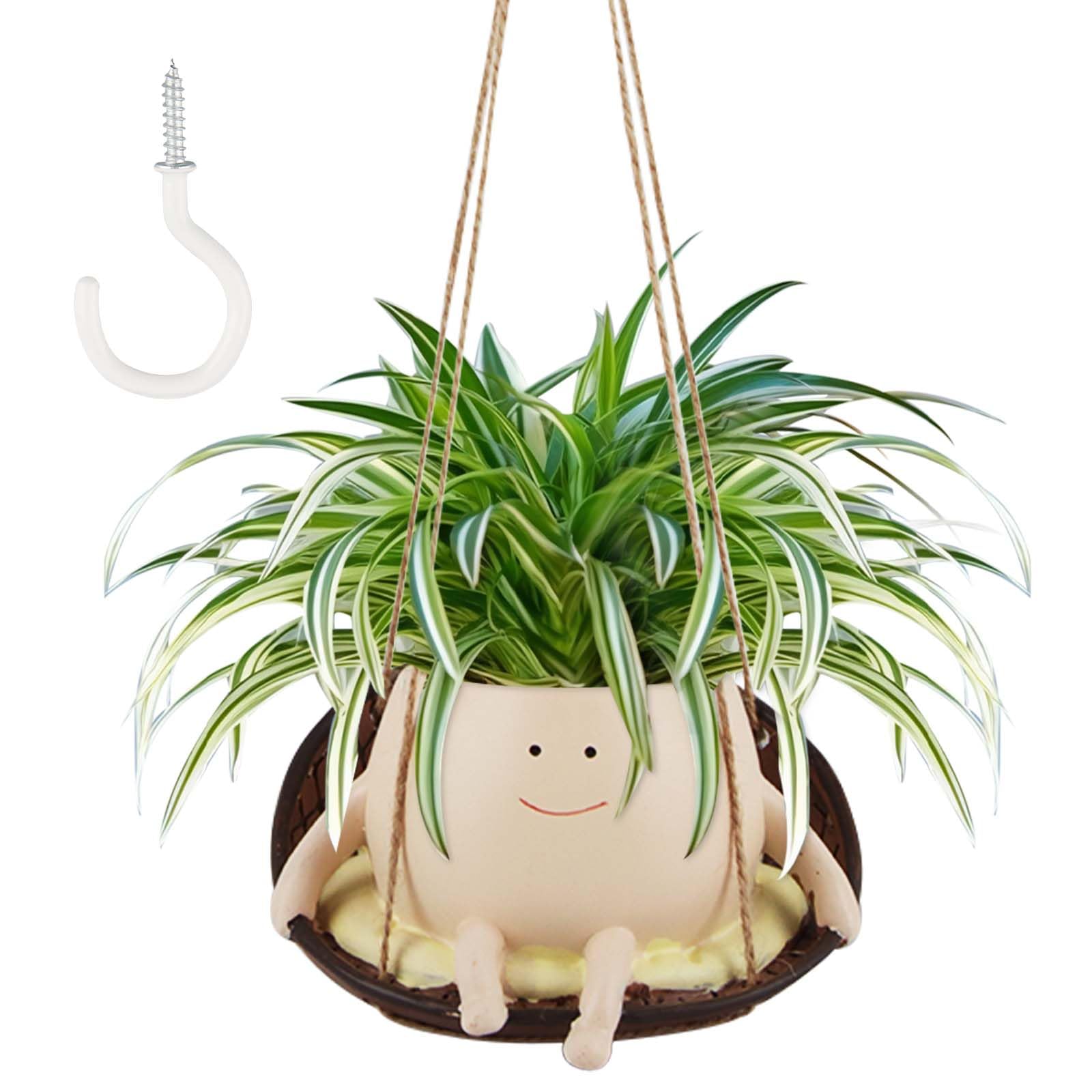 Waldspring Macetas Colgantes con Cara Oscilante, Macetero Colgante Divertido, Maceta Columpio, Maceta con Cara Sonriente, Adecuado para Decoración Interior y Exterior