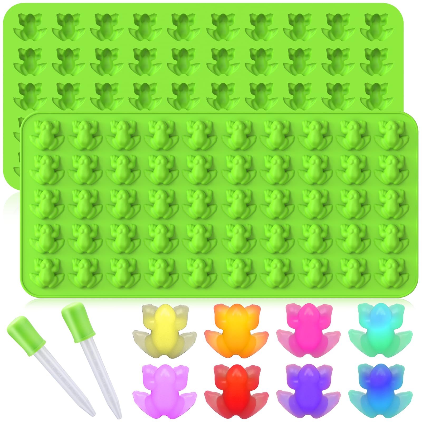 Juome Chocolate Frog Gummy Molds Silicone - 2 Pack 100 Cavity Frog Mold for Froggy Gummies, Candy, Ice Cubes, Cake Decoration, Mini Animal Silicone Molds for Passover/Halloween/Wizard Party