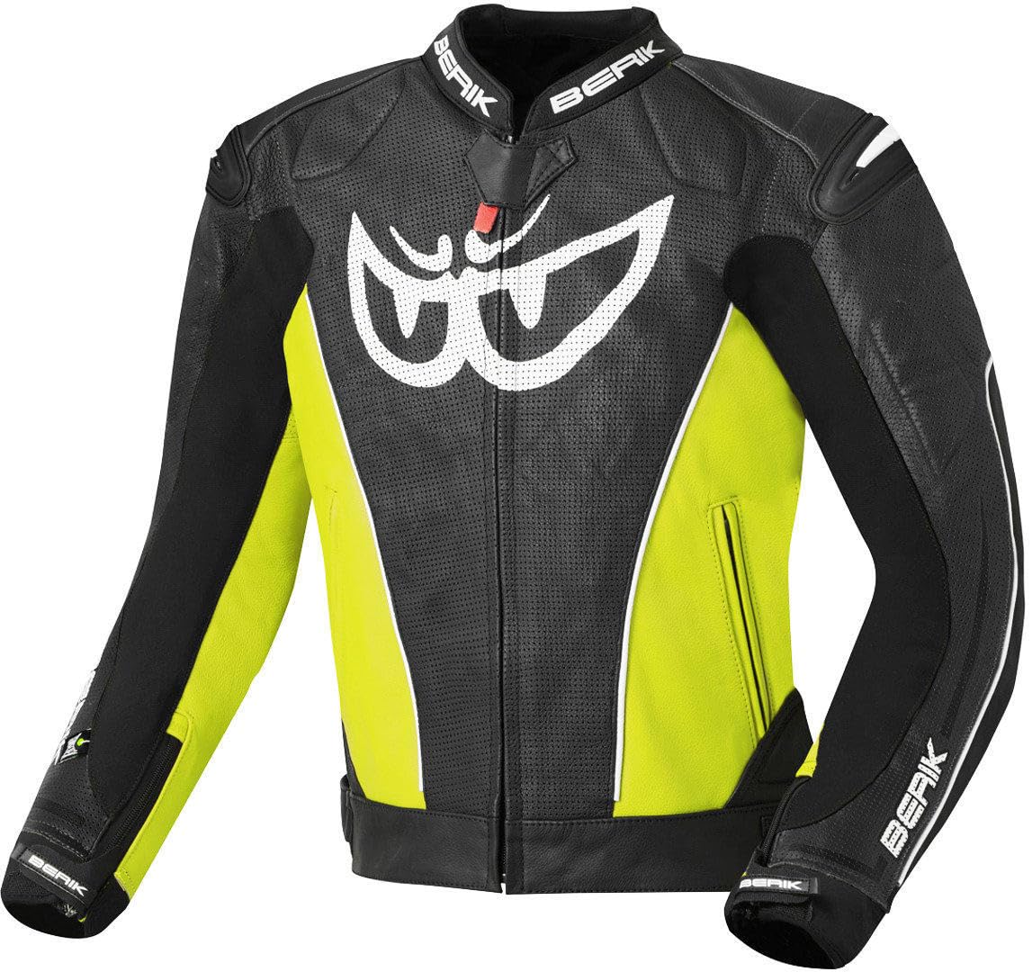 BERIK Street Giacca in pelle da moto, nero/giallo, 54