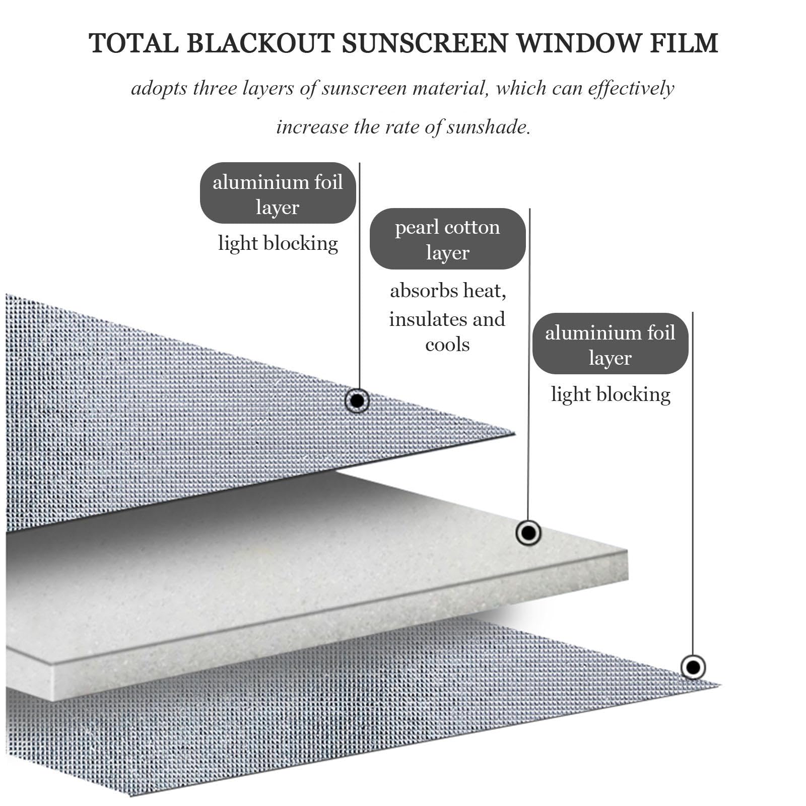 Película para Ventanas Blackout Total, Película Antideslumbrante, Película Protección Solar, Película De Ventanas Reflectante Anti-UV, Película Aislante De Aluminio 8mm,WxH-120x220cm/47 * 87in