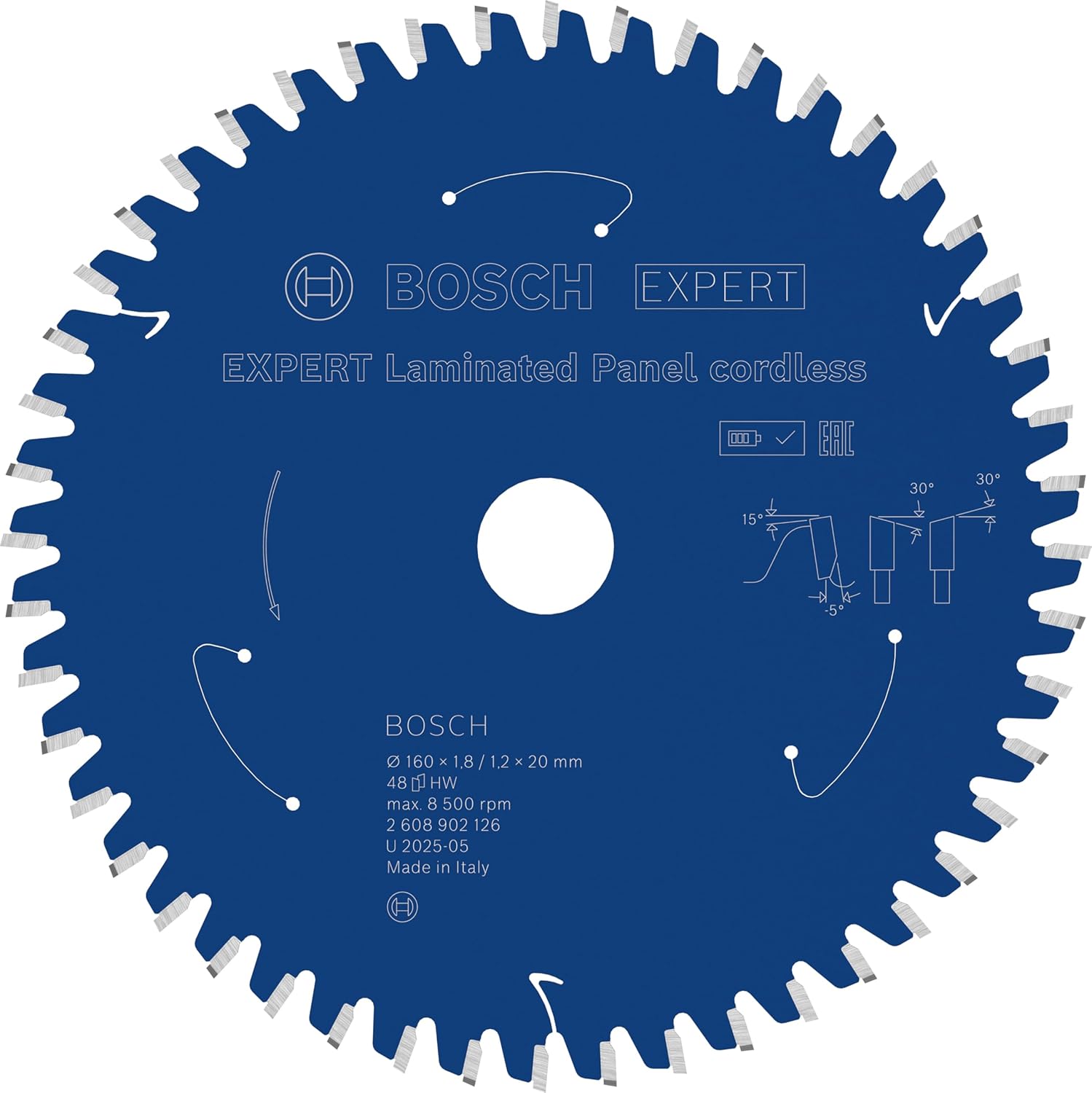 Bosch 1 x Expert Laminated Panel Cordless Circular Saw Blade for Hand-Held Circular Saws (for Plastic-Coated Plates, Diameter mm, Professional Accessories, Cordless Circular Saws, Circular Saws)