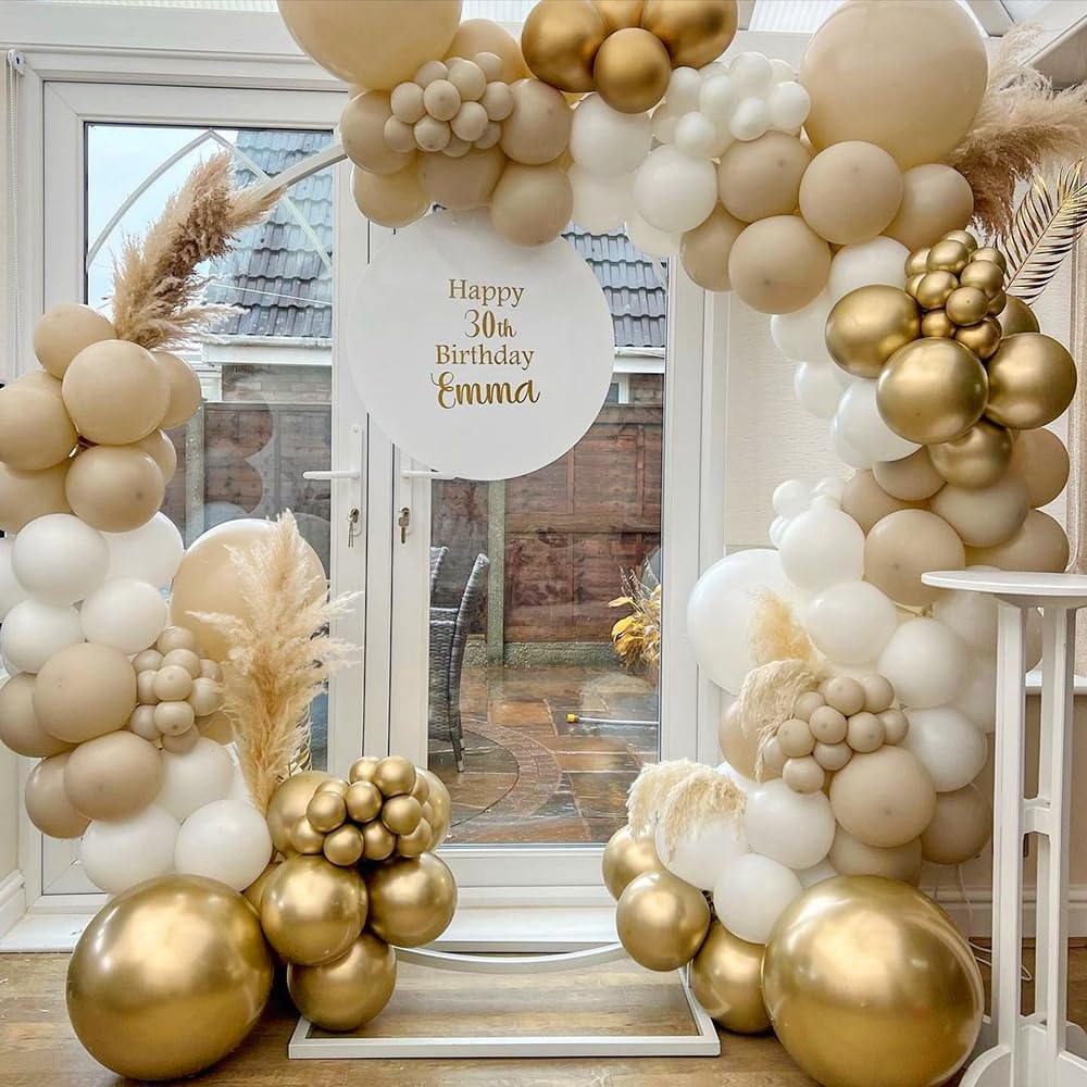 White Gold Balloons Arch Kit, White Sand Gold Balloon Garland, Beige Gold Balloons Arch for Birthday Wedding Anniversary Engagement Christmas Party Decorations