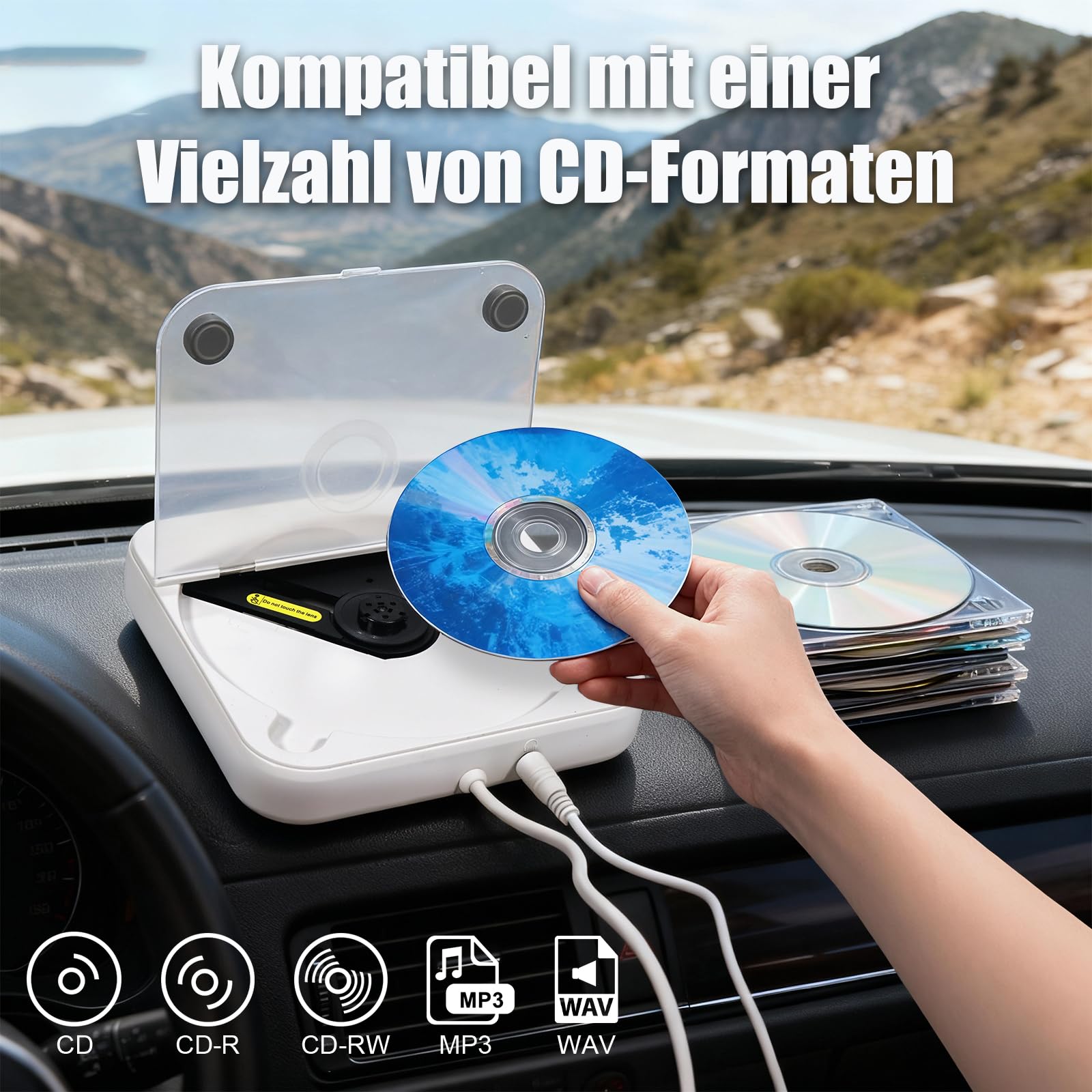 CD Player für Auto,Extern Universal Auto CD Player mit USB-Anschluss, AUX-Anschluss, Extra Controller, Kompatibel mit Laptop, PC, Fernseher, CD Laufwerk kompatibel mit Android Autoradio (Weiß)