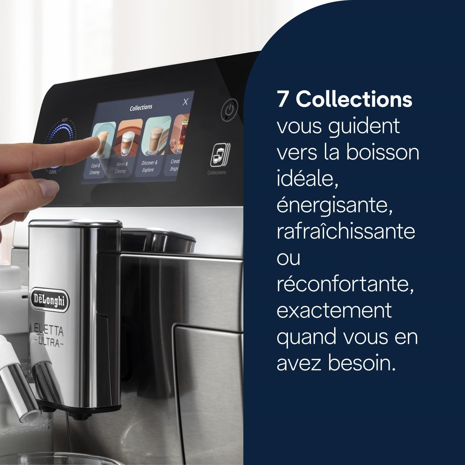 De'Longhi Eletta Ultra - Perfetto Machine à Café Automatique, LatteCrema Mousseur à Lait Automatique, 50+ Boissons Chaudes et Froides, Technologie Silencieuse, Écran Tactile, Métal (ECAM472.85.MB)