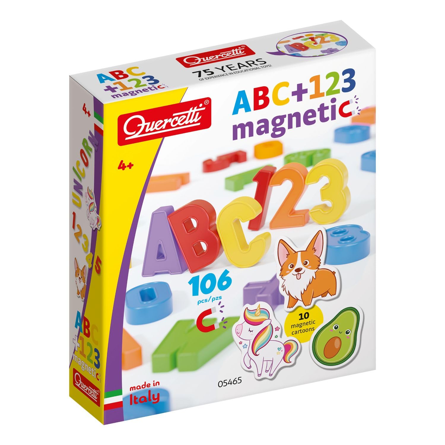 Quercetti ABC 123 Magnetic, Lettere e Numeri Magnetici per Bambini, Calamite Giochi Educativi 4 Anni, per Lavagna Magnetica, Giochi Magnetici per Bambini, Made in Italy