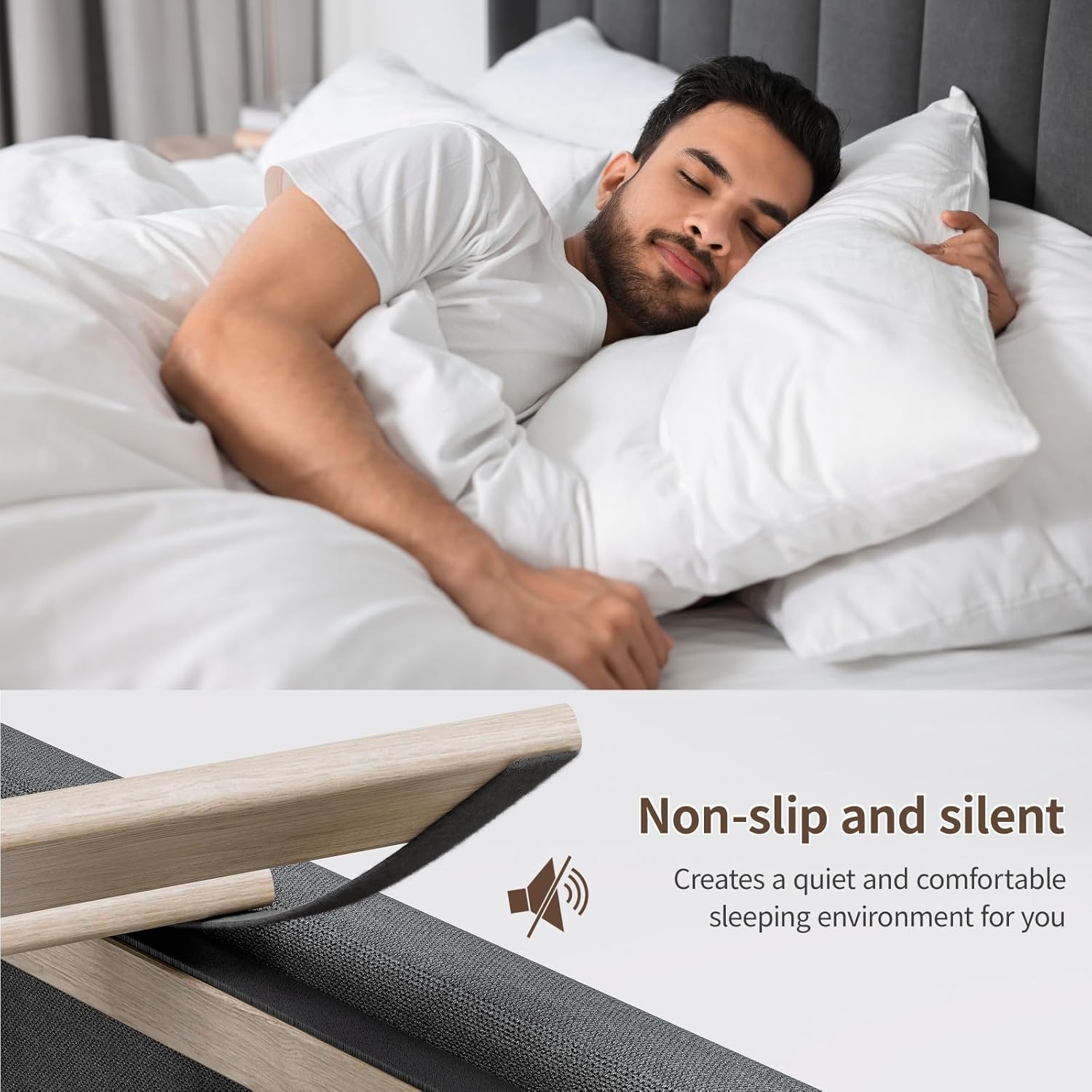 CypBed King Size Bed Frame with 4 Storage Drawers, Upholstered Platform King Bed Frame and Headboard, 3 USB & Type-C Charging Ports, Solid Wood Slats, No Box Spring Needed, No-Noise, Dark Grey,Gifts - Image 8