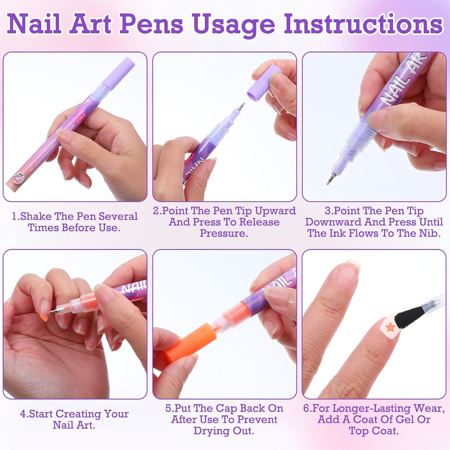 24Pcs Nail Art Pens Set with 50Pcs Stickers and Tweezers, Quick Dry