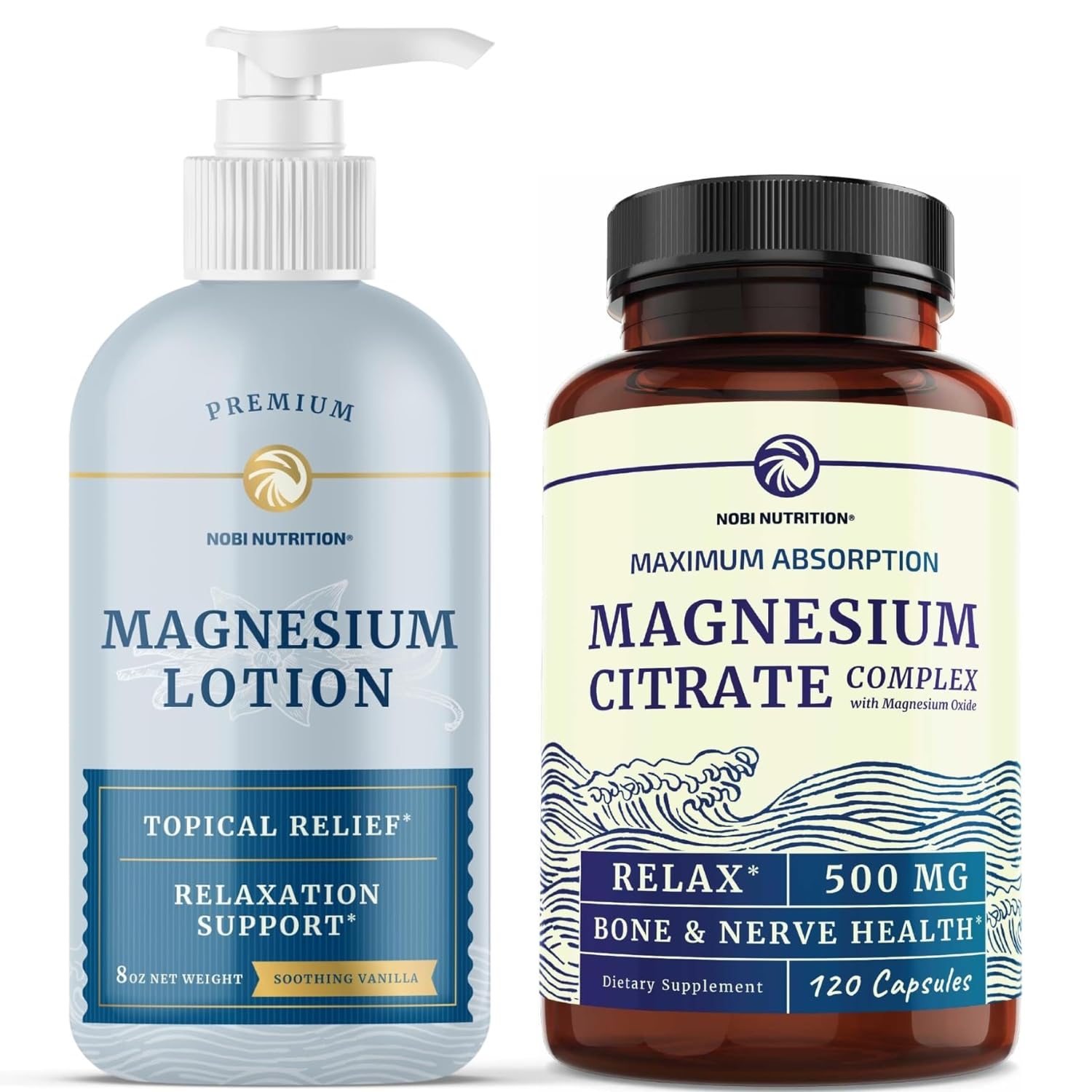 Magnesium Lotion and Magnesium Citrate Supplement | Full Body Magnesium Support for Body and Mind with 8 Fl Oz Topical Magnesium Plus 2 Month Supply Magnesium Complex Pills