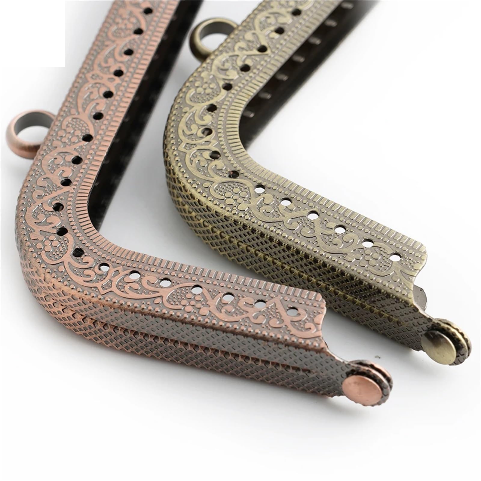 Cierres Para Bolsos 10-15 piezas de 20,5 x 6, cm con marco metal repujado cuadrado for monedero, cierre beso(Light gold)
