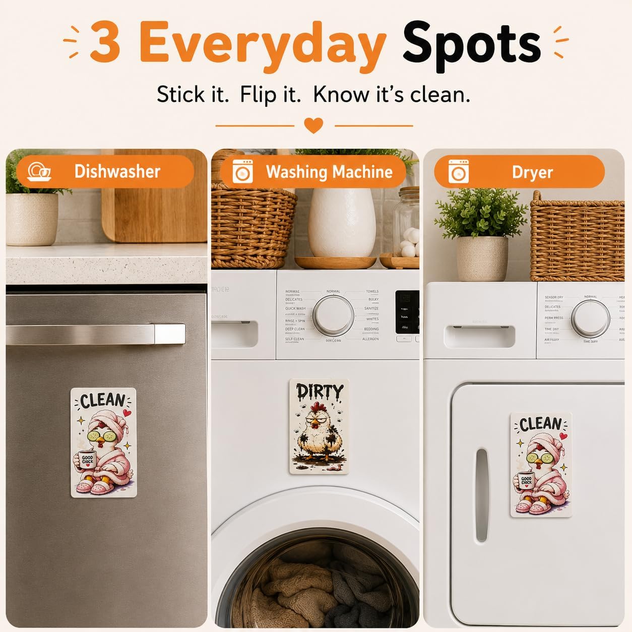 Funny Chicken Dishwasher Magnet Clean Dirty Sign, Double-Sided Clean Dirty Dishwasher Magnet Flip, Cute Cartoon Chicken Kitchen Status Indicator for Dishwasher, Washing Machine, Refrigerator image 5