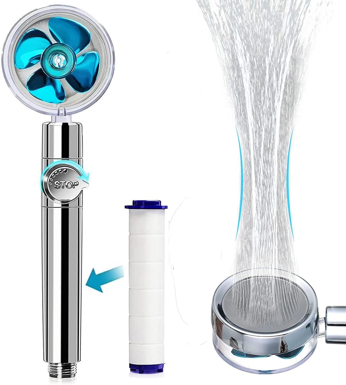 High Pressure Shower Heads with Filter Detachable Turbo Fan Handheld