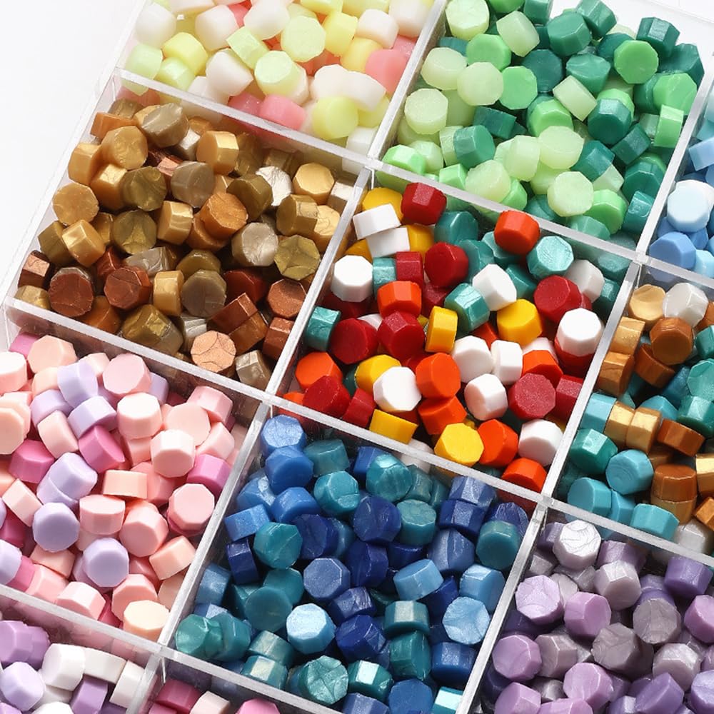 YOLAKIS 1800pcs Green&Blue&Red Wax Seal Beads,72 Color Premium Octagon Assorted Sealing Beads for Wax Seal Stamp Wedding Invitations Letter Envelope Seals & DIY Craft Projects