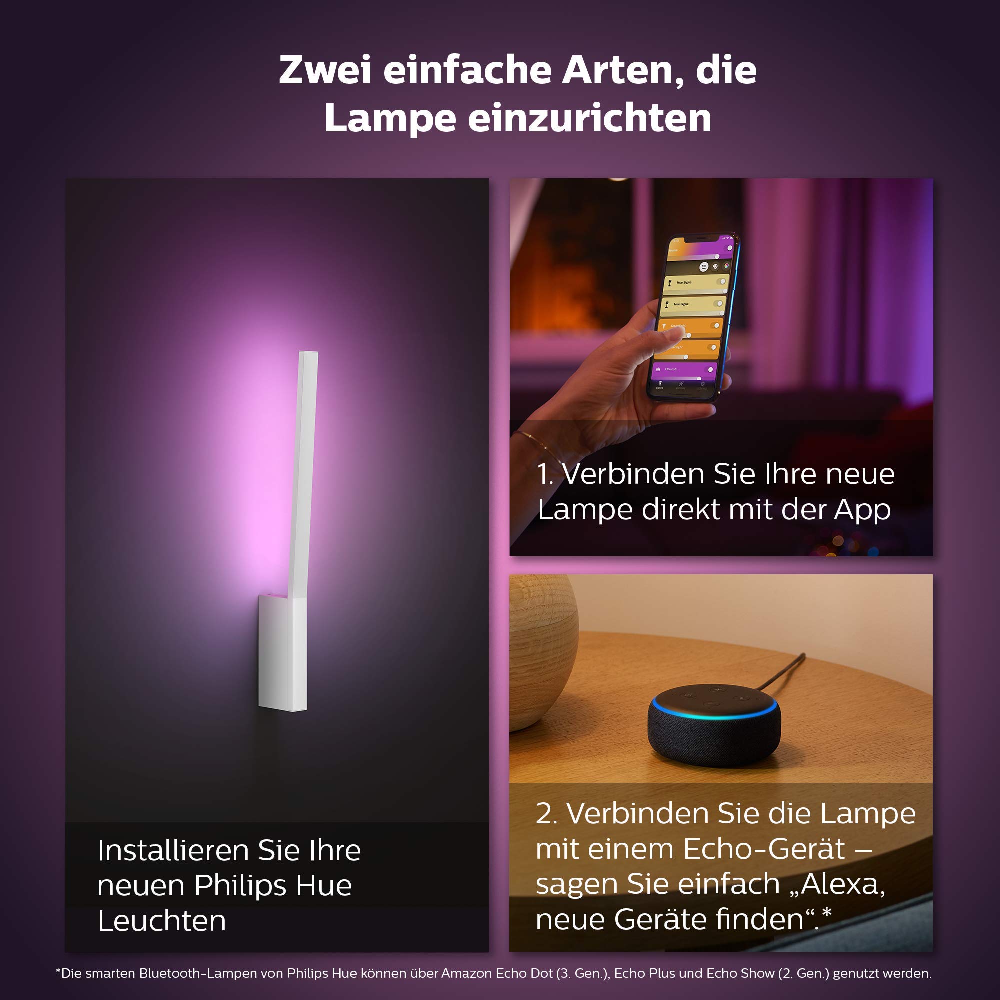 Philips Hue White & Col. Amb. LED Wandleuchte Liane, weiß, dimmbar, 16 Mio. Farben, steuerbar via App, kompatibel mit Amazon Alexa (Echo, Echo Dot)