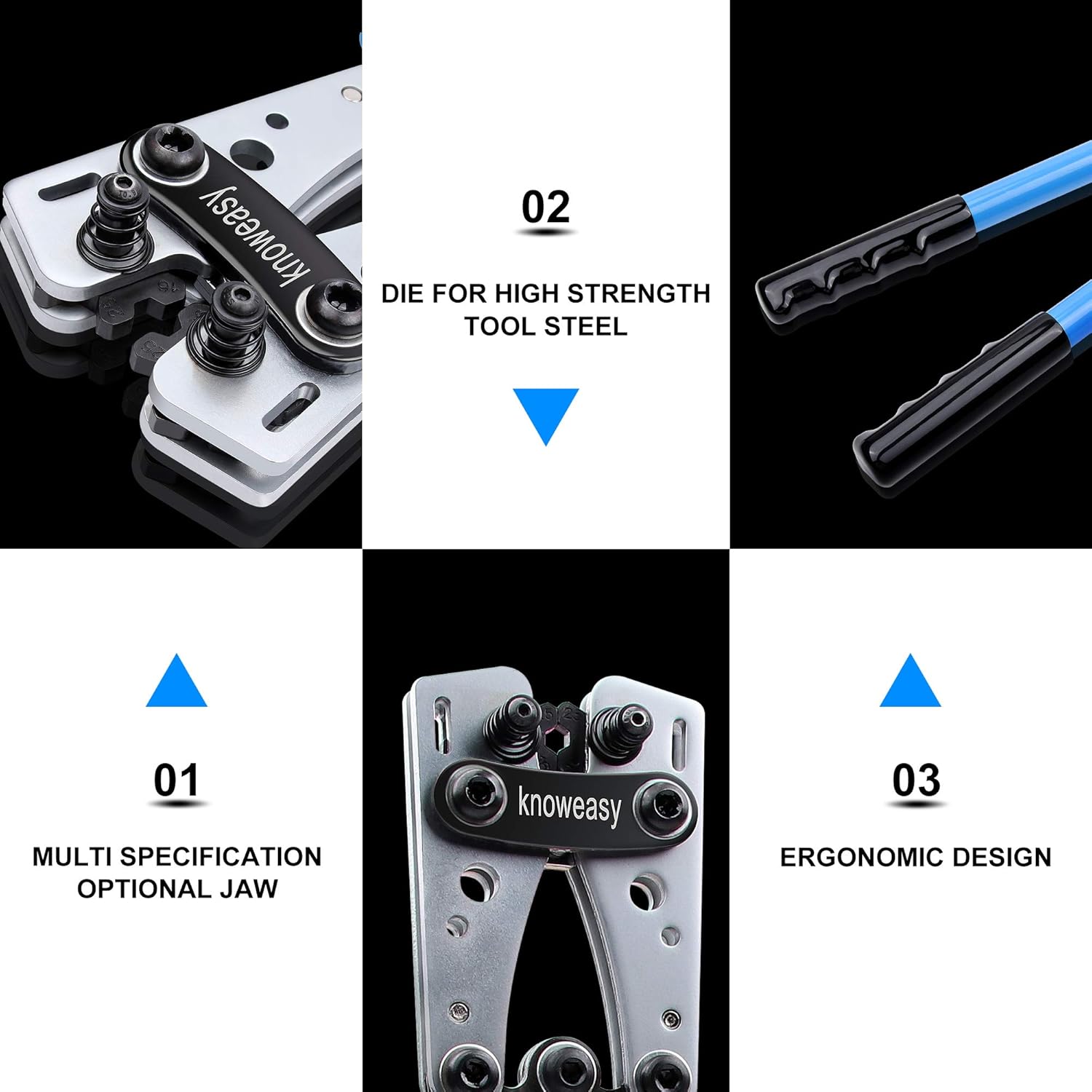 Knoweasy Battery Cable Lug Crimping Tool with Wire Cutter - Crimp Tool for 8, 6, 4, 2, 1, 1/0 AWG Heavy Duty Wire Lugs, Battery Terminals, and Copper Lugs