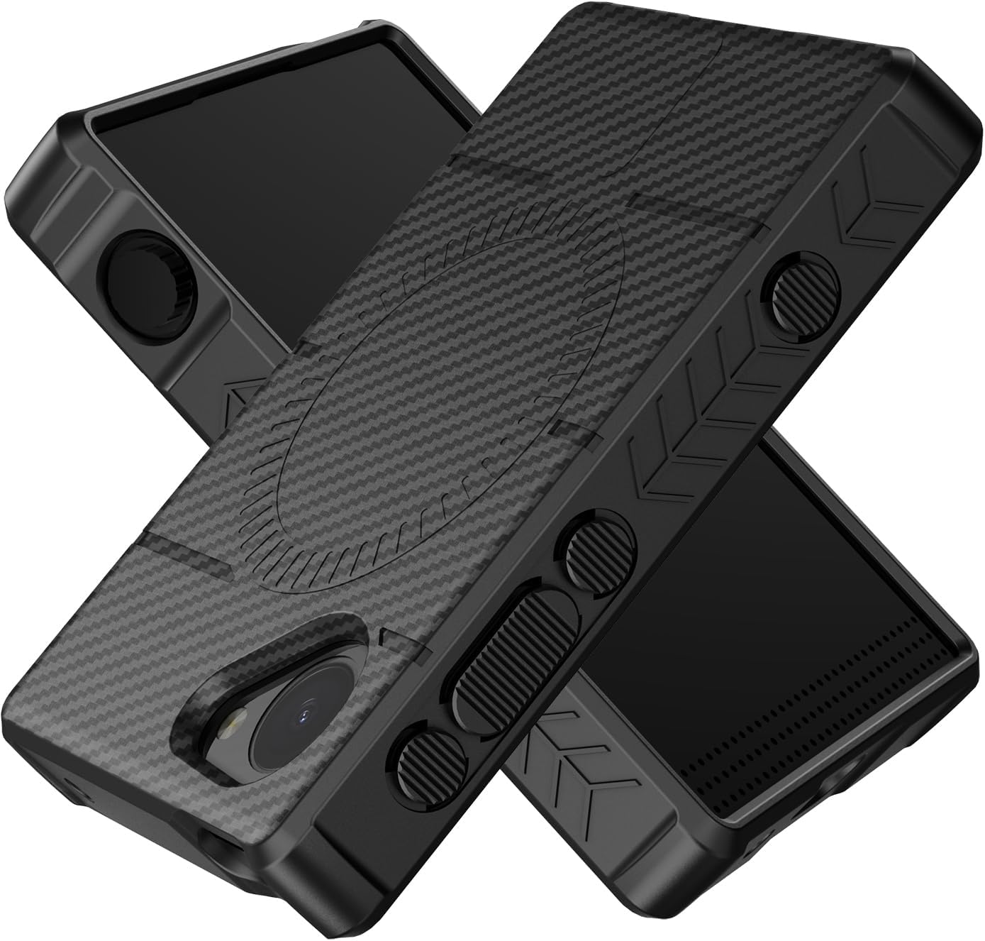 Case and Wallet Combo for Light Phone III, Nakedcellphone Rugged Cover (Compatible with MagSafe) and Bifold Credit Card Holder - Black Carbon Fiber Design