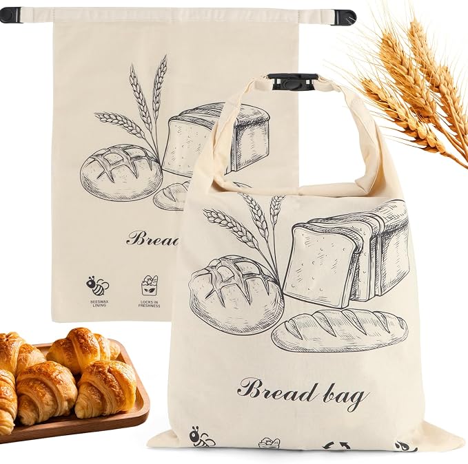 2 PACK Beeswax Sourdough Bread Bags for Homemade Bread, Reusable Cotton Beeswax Bread Bag Portable Waxed Storage All Natural Bees Wax Linen Bag Keep Fresh,13''×17'', 02
