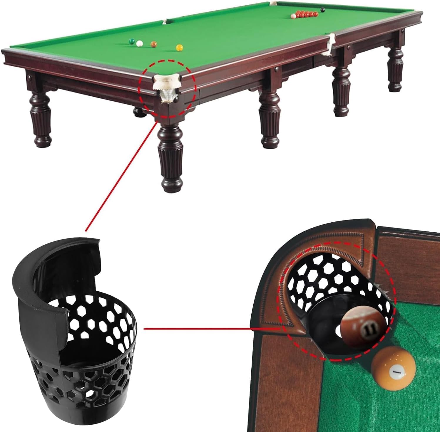 6pcs Billiard Pockets, Plastic Pool Table Pockets Replacement Heavy Duty Billiard Web Pocket Net Balls Storage Pool Table Inserts Accessories