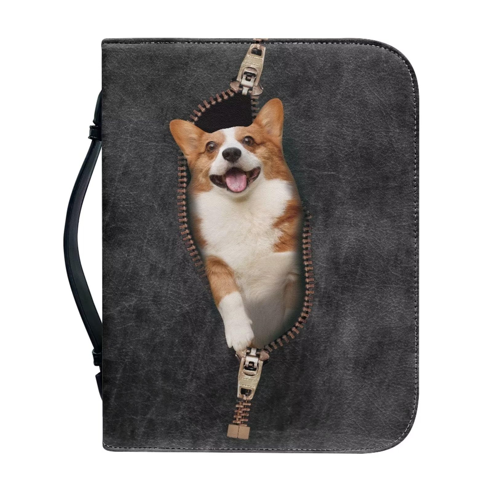 Talayituse Corgi Dog Print Faux Leather Bible Cover for Men Boys Women Girls Christian Bible Case with Handle Carrying Book Case Protector Bible Tote Handbag Gifts, 2XL โ image 1