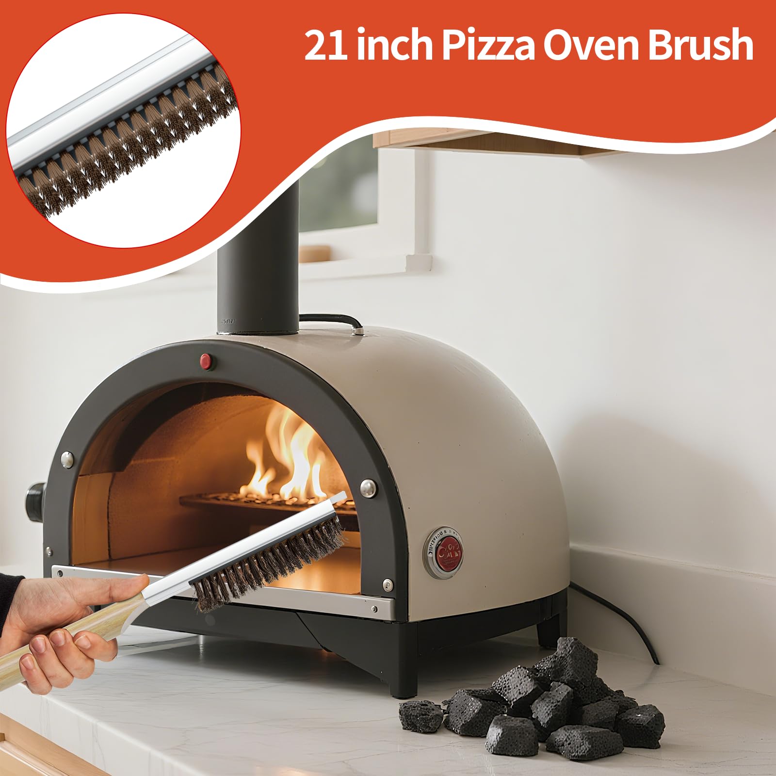 Lot de 4 accessoires de four à pizza perforés de 30,5 cm, pelle à pizza de 22,9 cm avec long manche antidérapant, pelle à pizza avec roulette à pizza et brosse de four, pour pain, tarte