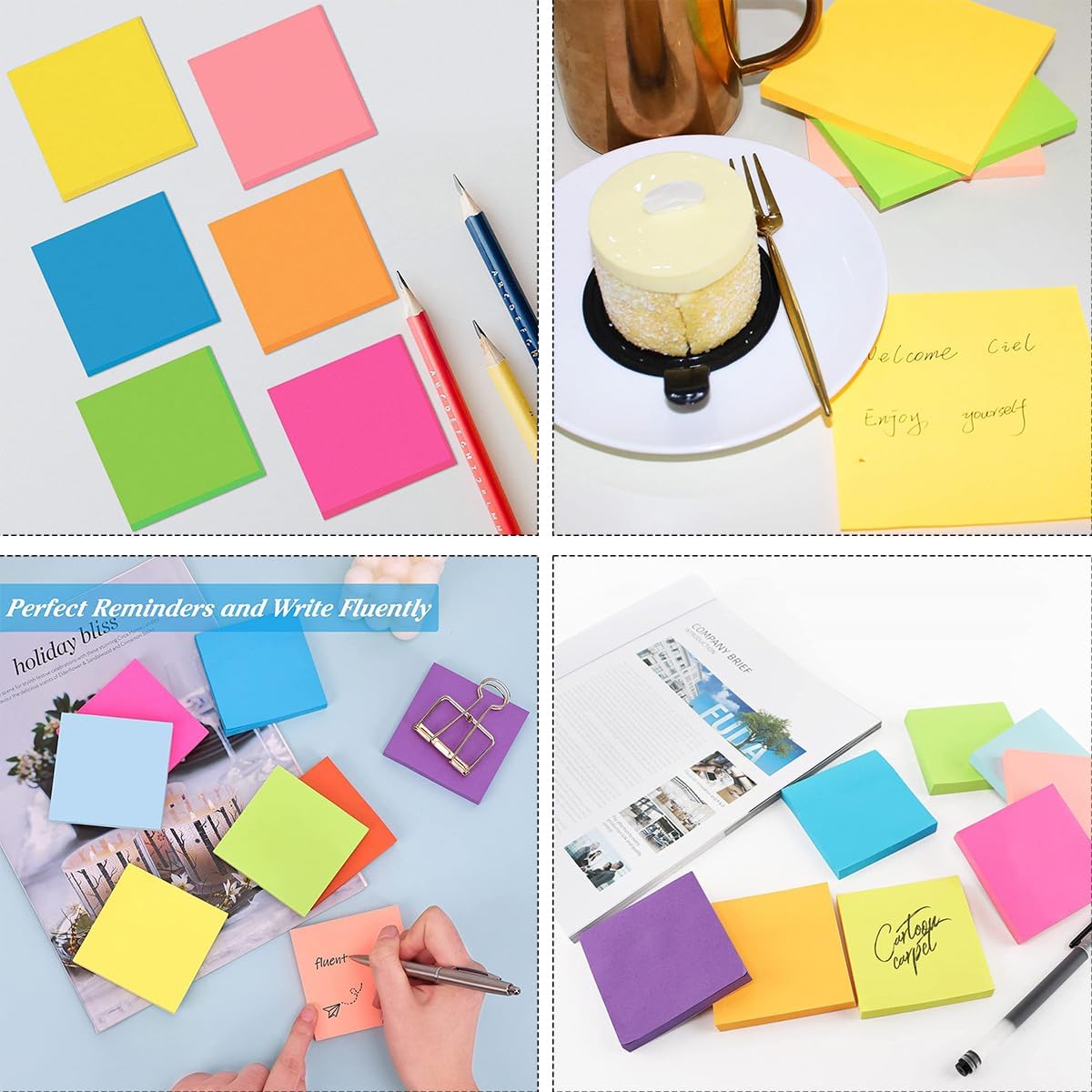 24 Pads - 76 x 76 mm Sticky Notes, 8 Colors Post Self Stick Notes Pads Bright Stickies Colorful Super Sticking Memo Pads,for Office, Home, School, Meeting, 82 Sheets/pad,1968 Sheets Total 6 718ZJJgGn2L. AC SL1200