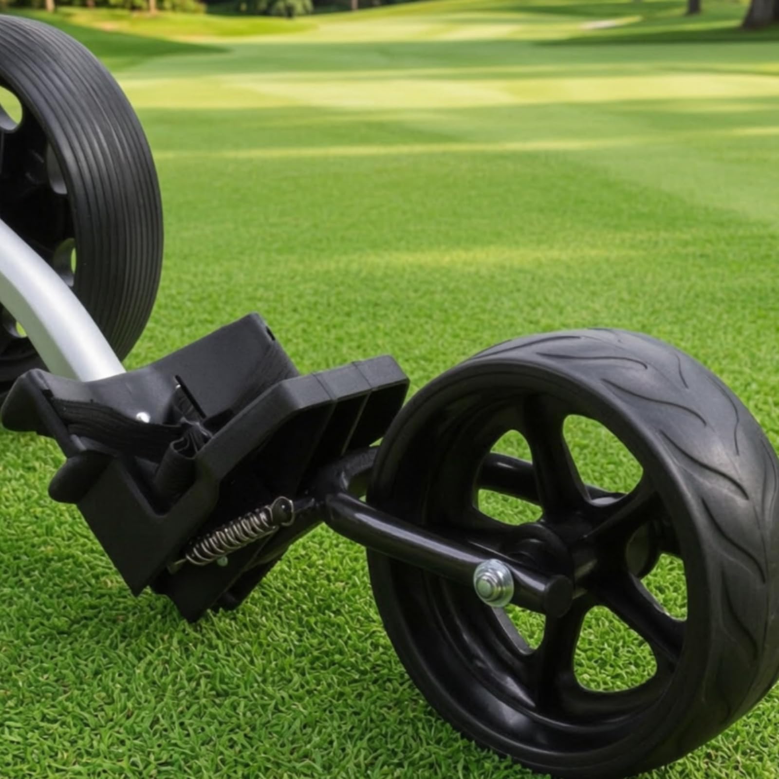 F Fityle Carrito de Golf Plegable Carro Empujable Trolley con Ruedas Marco Ligero Mango Largo Inclinado y Cierre Compacto Adecuado