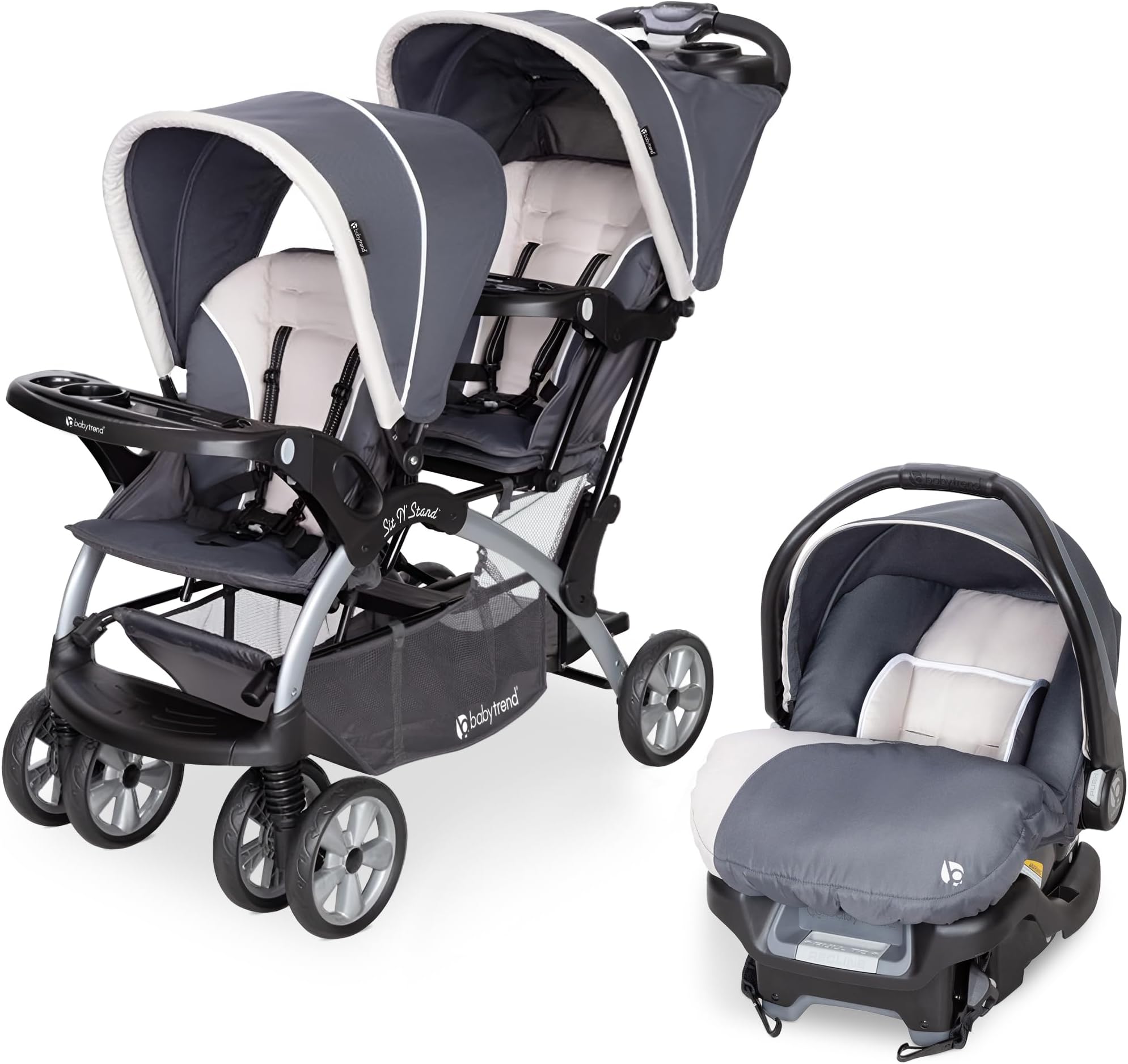 Baby Trend Infant and Toddler Double Stroller & Car Seat Combo, 2 Pc Set, Magnolia - Portable and Lightweight Stroller Duo and Car Seat Travel System Tandem