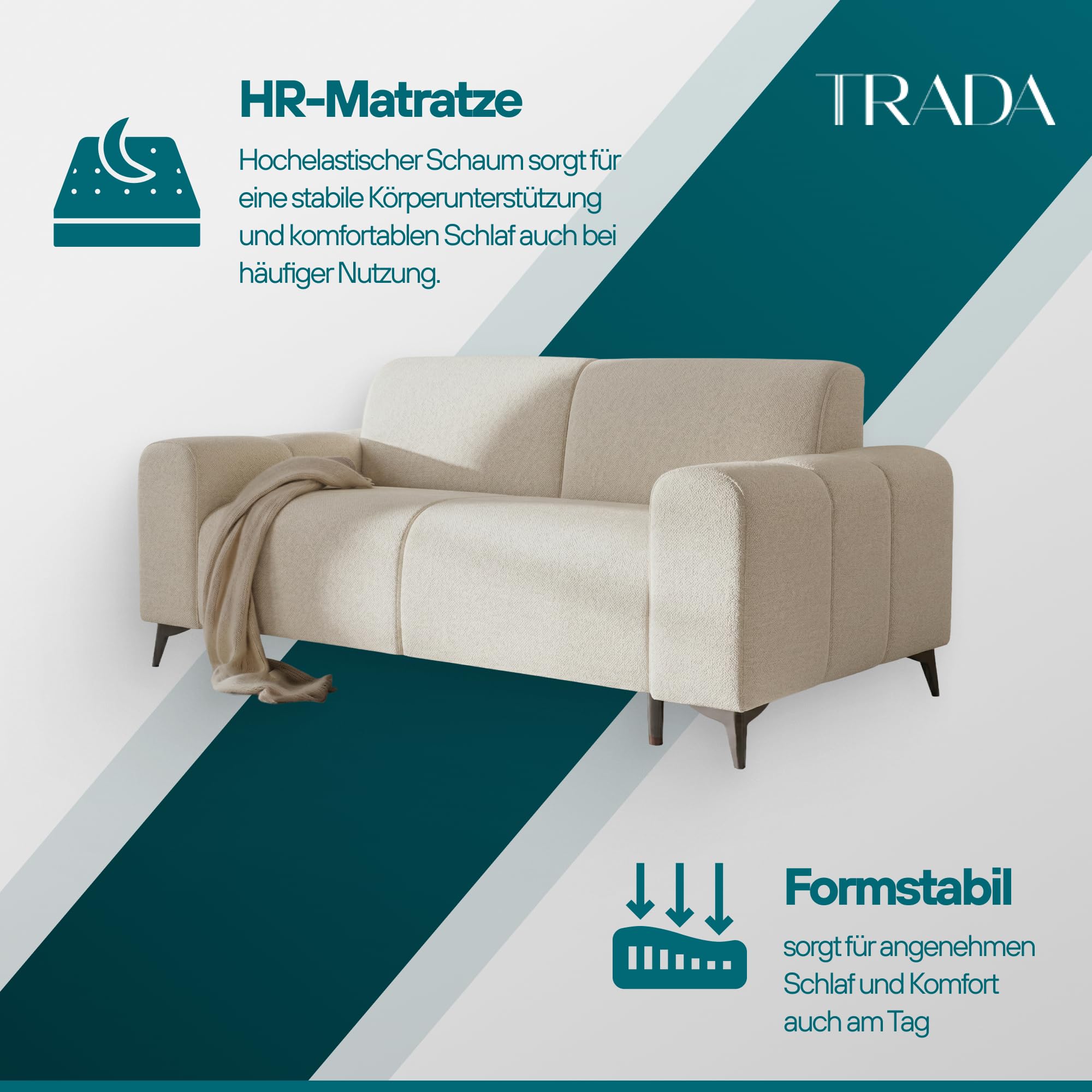 TRADA Sofa mit Schlaffunktion LIVIGNO, 205x82x105 cm, Grau