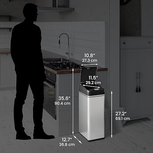 Miniatura 6 de iTouchless Latas de cocina con sensor automático sin contacto de 13 galones y 2.5 galones con sistema de control de olores, acero inoxidable,