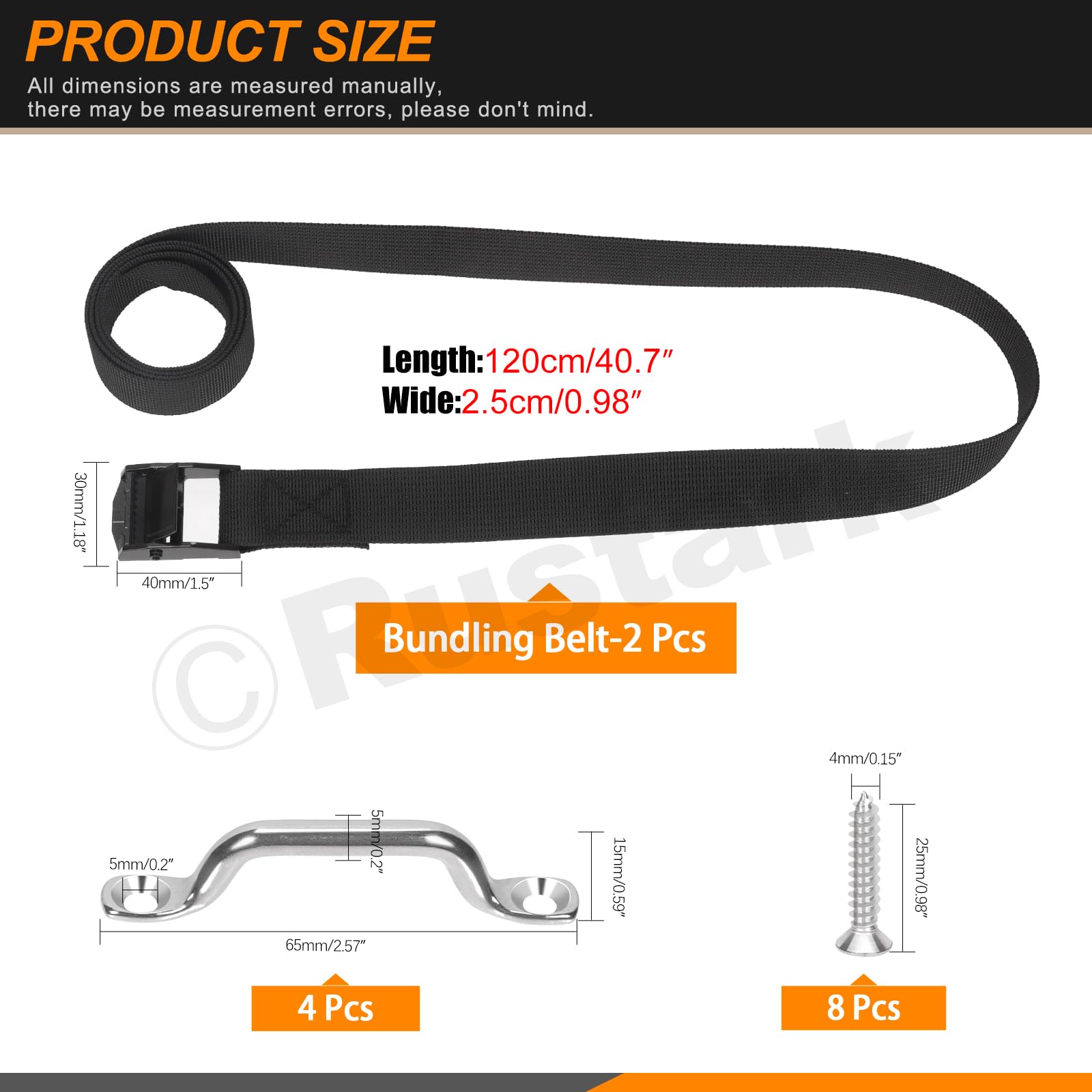 Kit di cinghie di fissaggio per batteria con fibbia a camma in acciaio inox, staffa in acciaio inox e viti per barche, cinture per bagagli, auto
