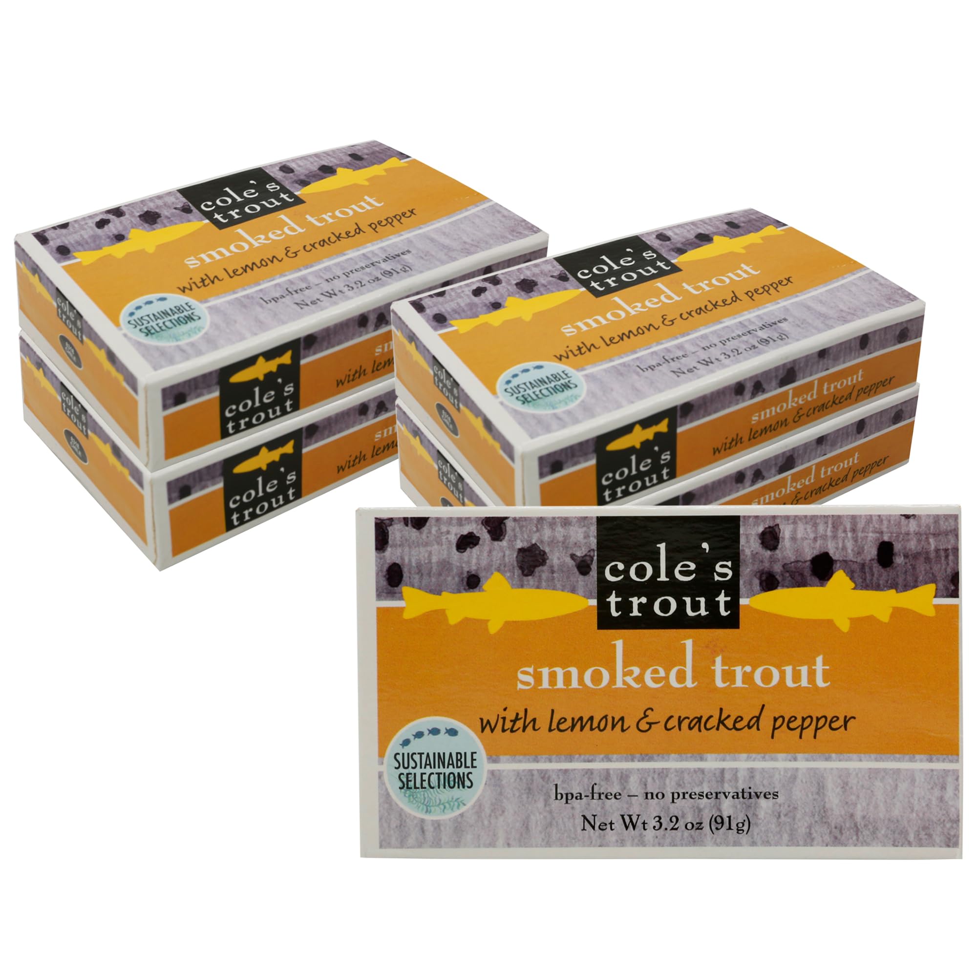 COLE’S - Smoked Trout Fillet with Lemon & Cracked Pepper | 3.2oz Hand-Packed Canned Fish | High in Protein & Vitamin D | Preservative Free | Pack of 5