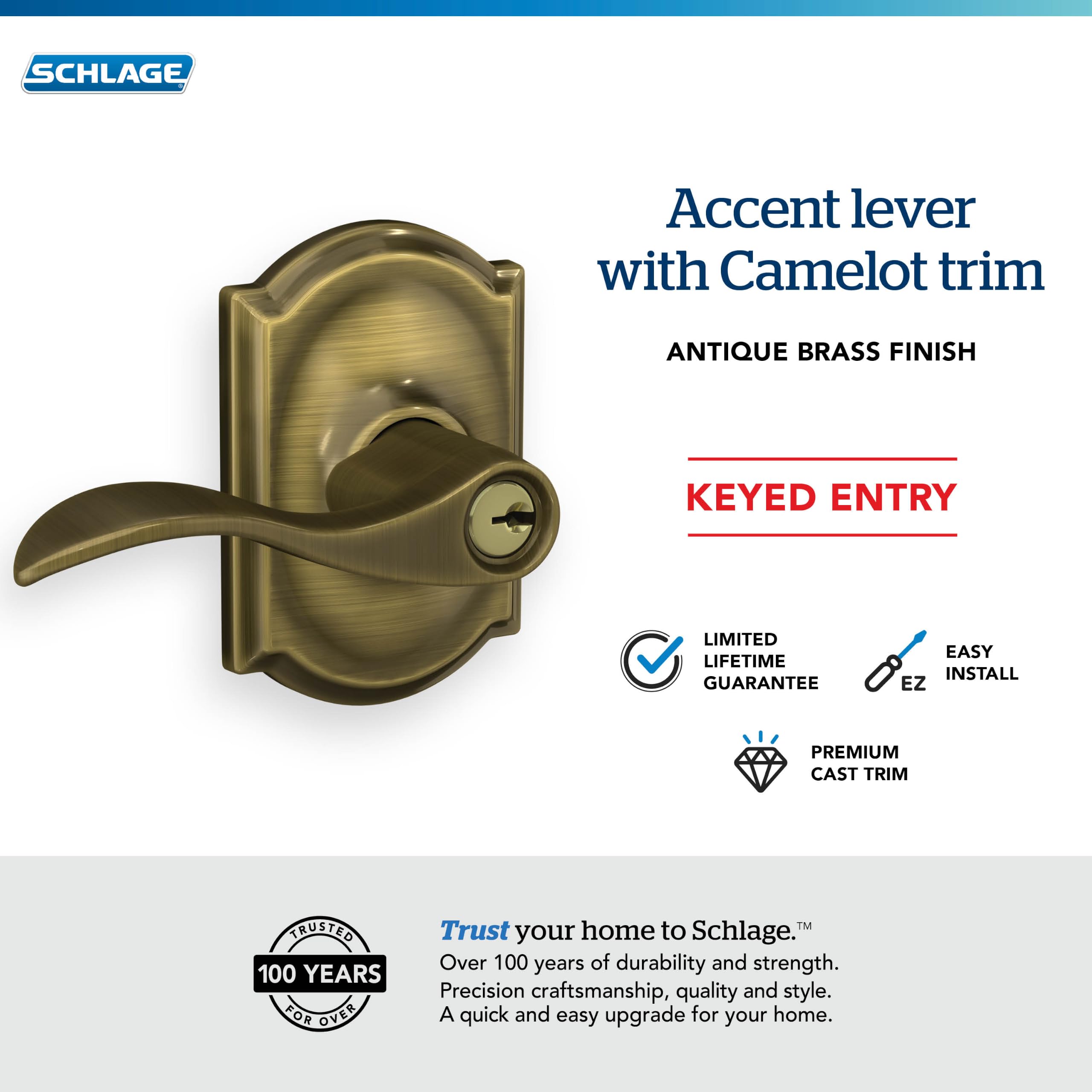 Schlage F51A - Candado de entrada con llave, F51A ACC 609 CAM