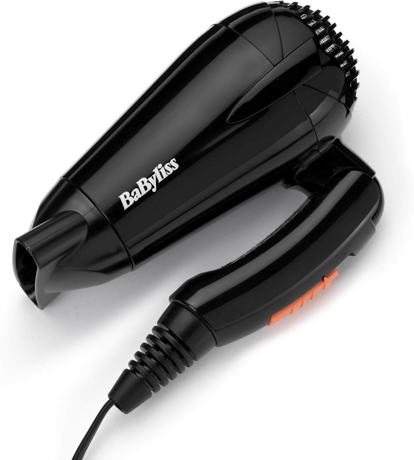 BaByliss Travel Folding Hair Dryer with its handle folded for storage