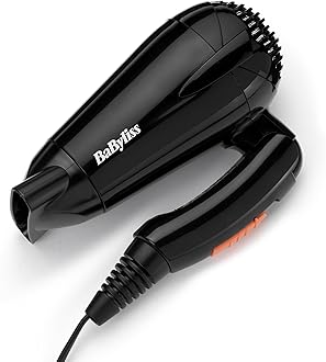 Travel Folding Hair Dryer - Lightweight and Powerful 2000W Blow Dryer, Dual Voltage, Worldwide Use, 2 Heat/Speed Settings, Black/Orange, 5334U