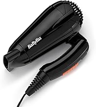 BaByliss Foldable Travel Hair Dryer - 2000W, Lightweight Powerful Dryer, Multi-Voltage, Compact, Worldwide Use, 2 Heat/Speed Settings, Black/Orange, 5334E