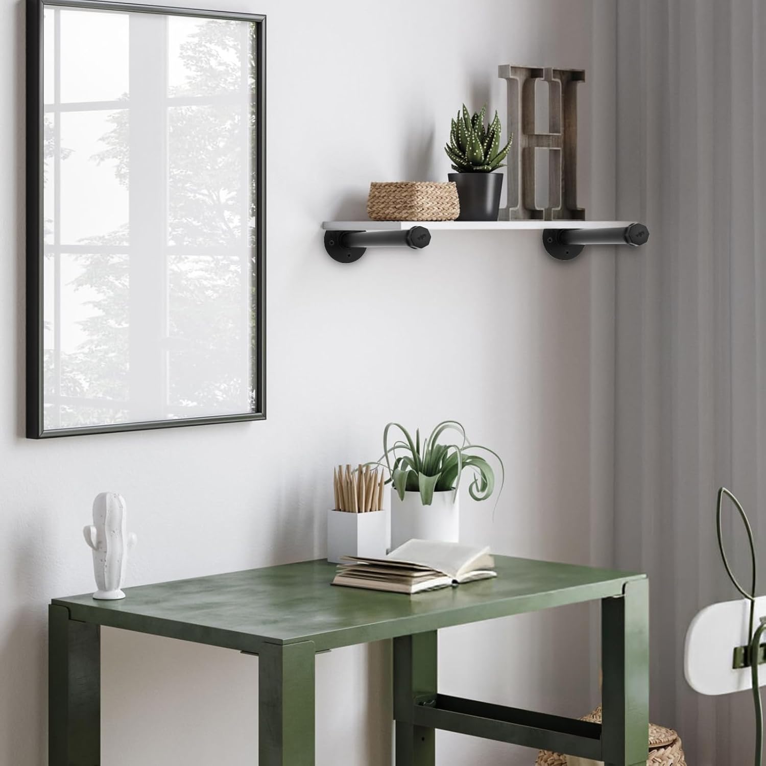 4 Pcs Industrial Black Pipe Shelf Brackets 12 Inch, Industrial Iron Pipe Floating Shelves Bracket Heavy Duty Metal Shelving Brackets for DIY Shelves